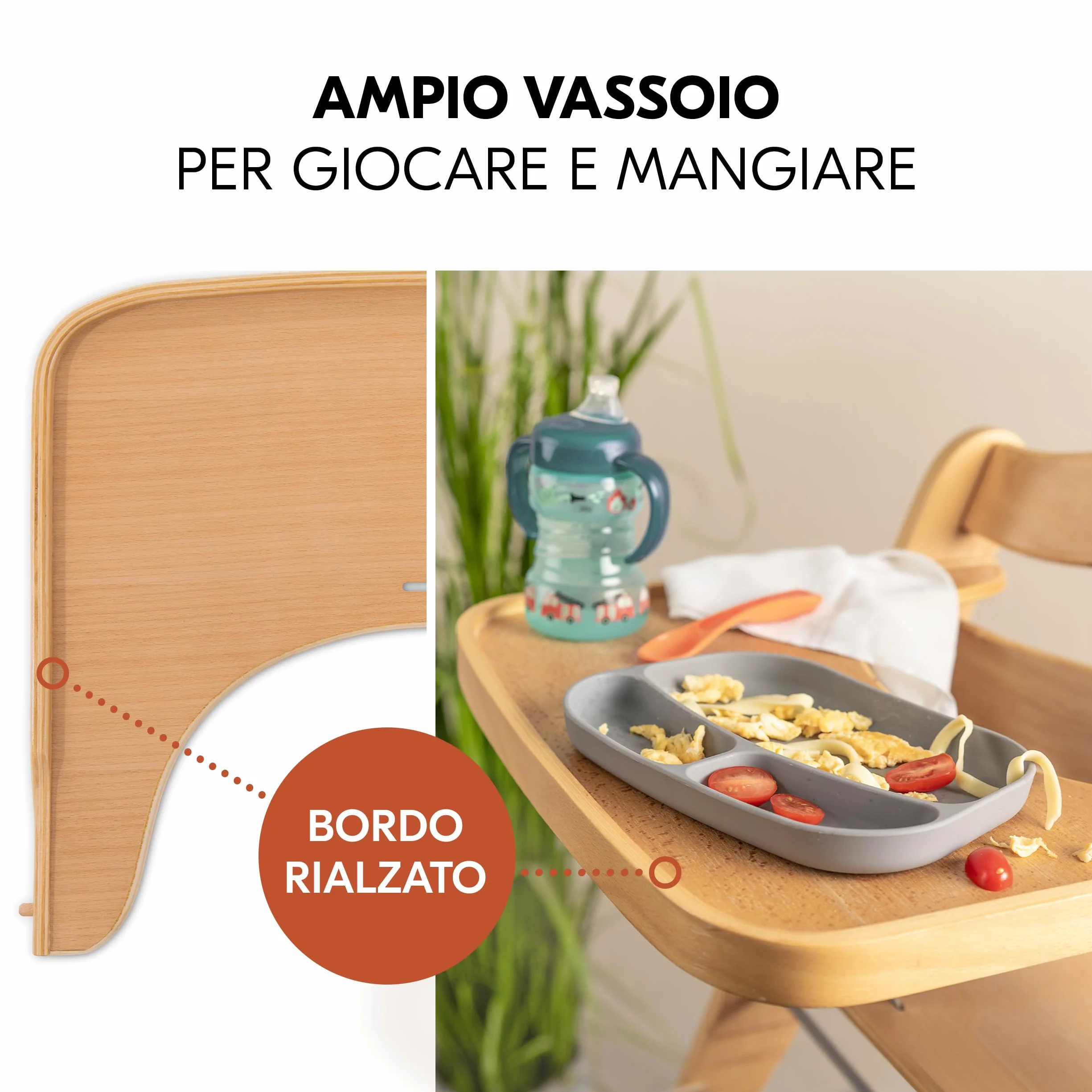 hauck Seggiolone Set Alpha+ Move - Sedia Evolutiva Legno con Ruote, Vassoio e Cuscino - 2 Piatti in Silicone - Legno/Mint