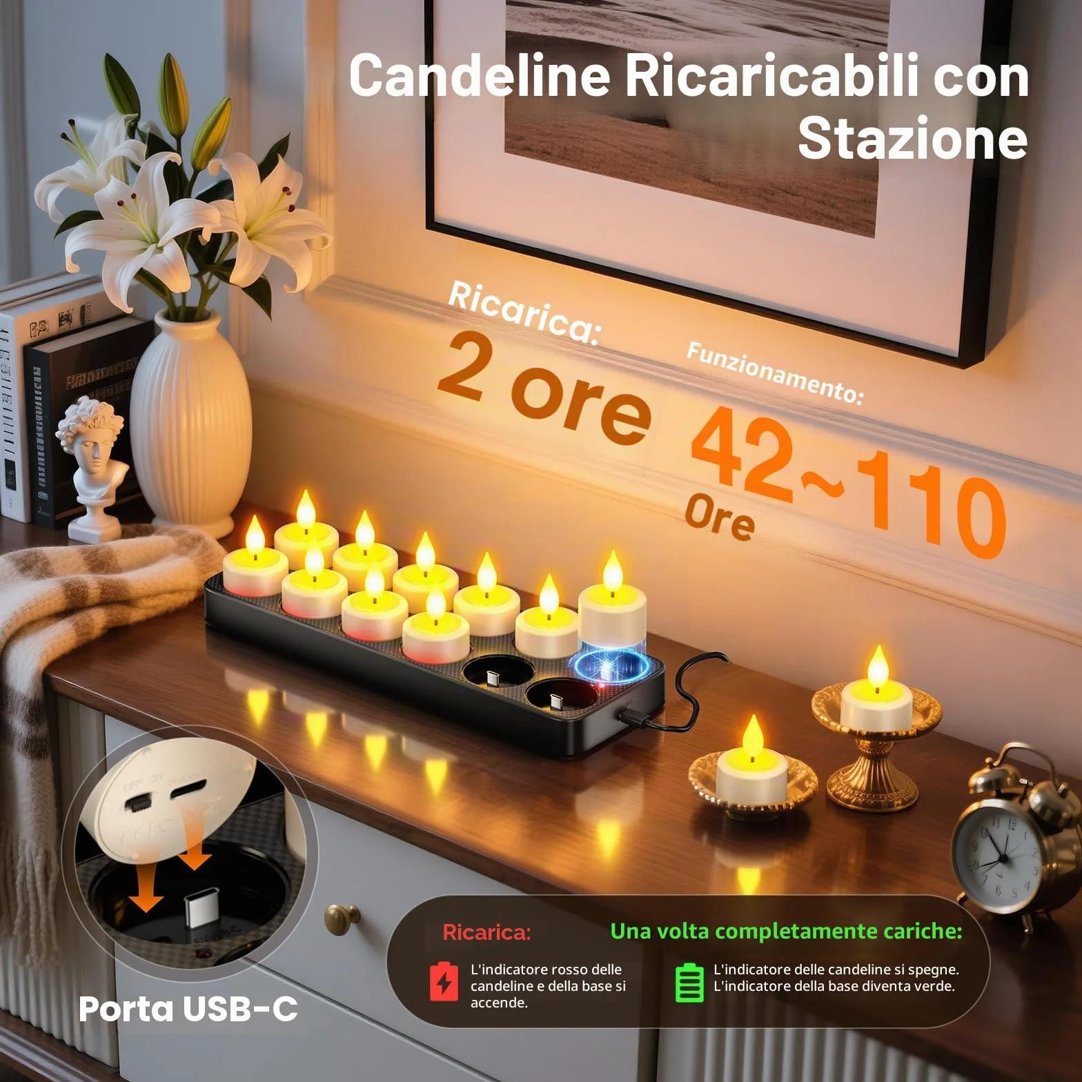 PChero Ricaricabili Tea Light Candele Led con Telecomando, 12 Pezzi Mini Candele Tealight Luci a Led Batteria Natalizie Decorative Finte Elettriche Effetto Reale Per Halloween Natale Decorazioni Casa