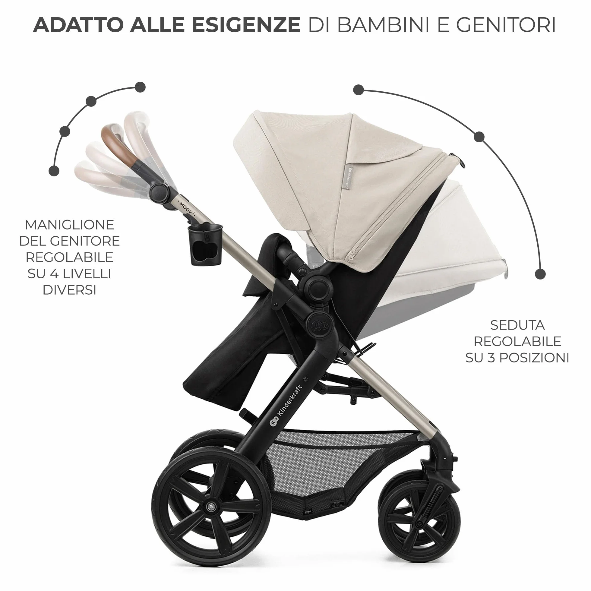 Kinderkraft MOOV 2 passeggino multifunzionale 4 in 1 trio neonato navicella seggiolino auto MINK PRO i-Size Grigio