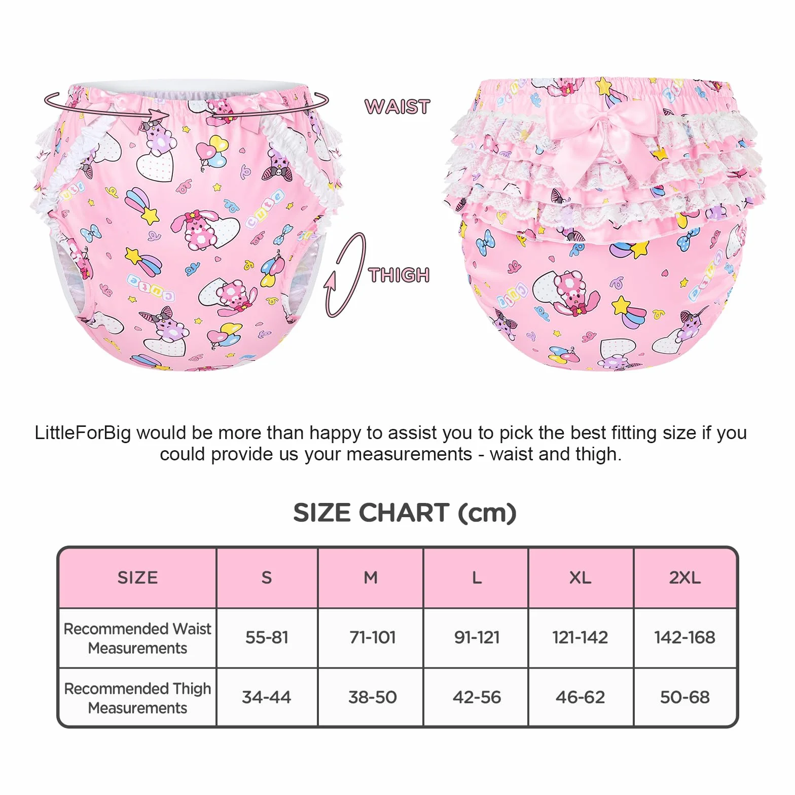 LittleForBig Pannolino Copertura Impermeabile Riutilizzabile Lavabile Fiocco In Pizzo Modello Usagi & Bella Rosa M