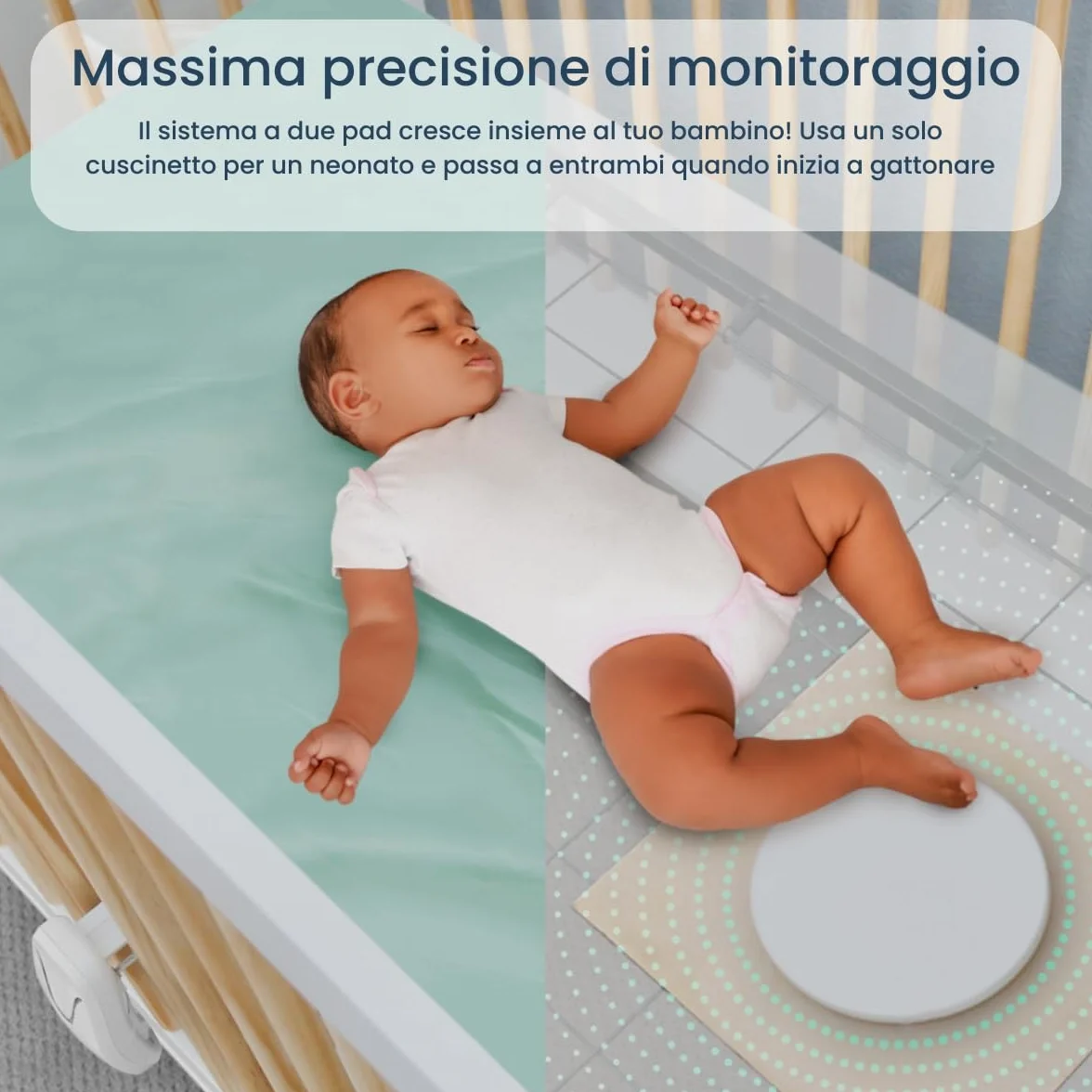 Babysense Baby Monitor con Certificato Medico, 2 Sensori, Avvisi di Irregolarità Respiratoria