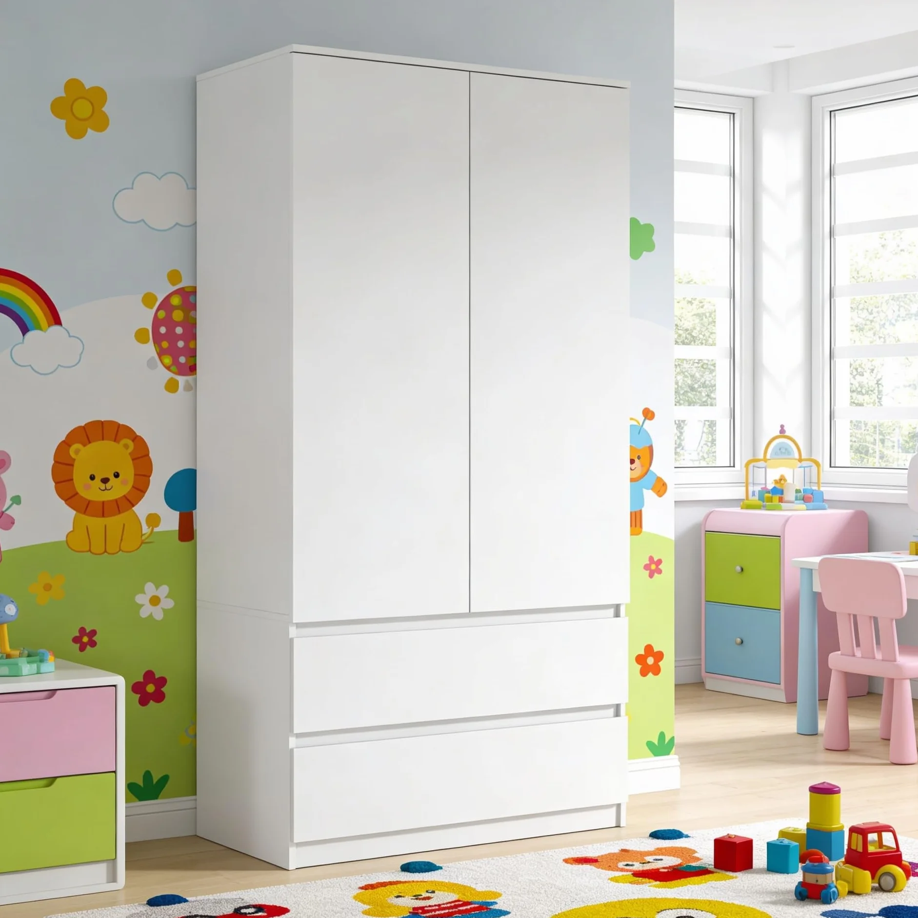 Meble Masztalerz Armadio Cameretta da Letto con 2 Cassetti 90 cm Bianco 180x90x50cm