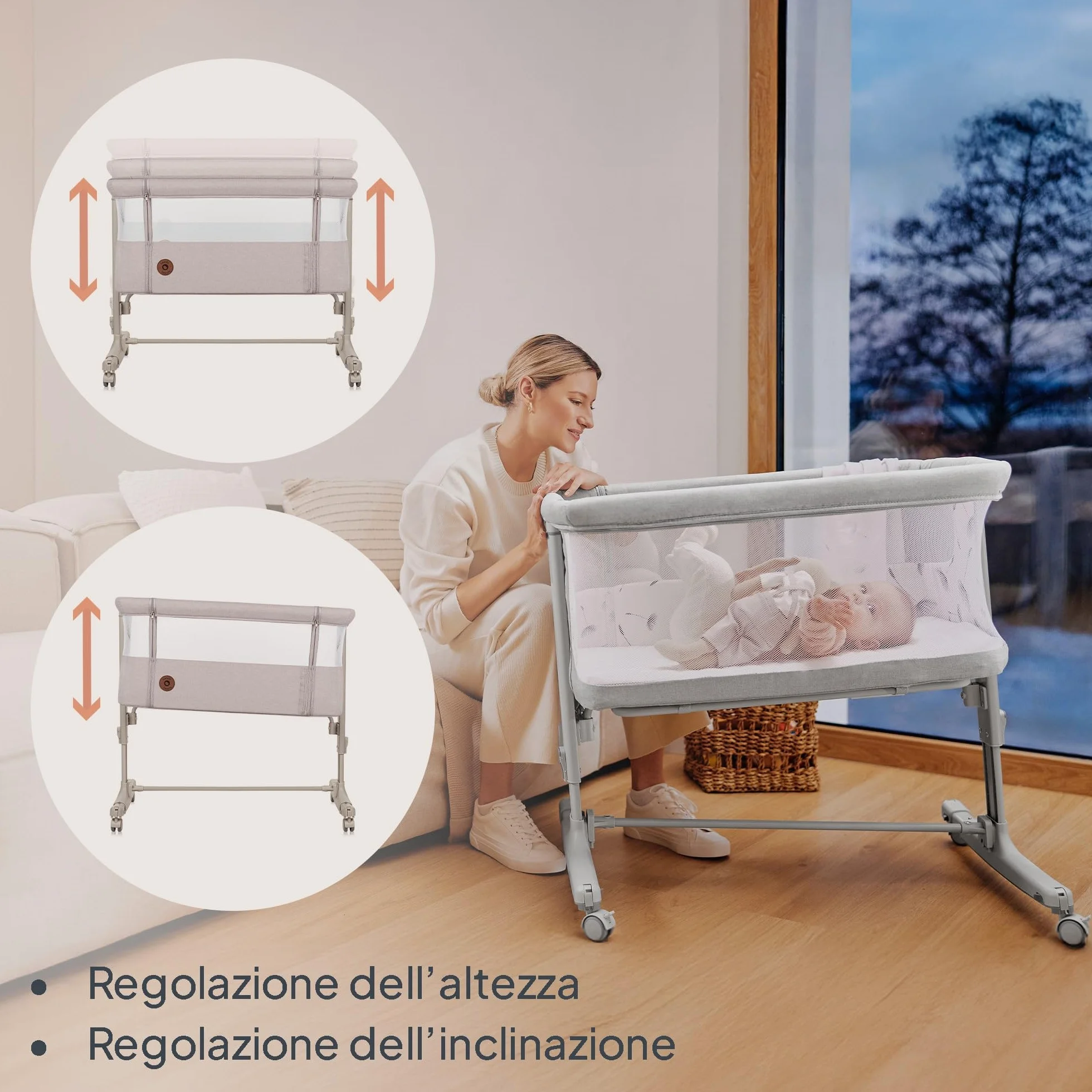 lionelo Aurora 3in1 Culla Co-sleeping Lettino da viaggio neonato 9kg Regolabile altezza inclinazione