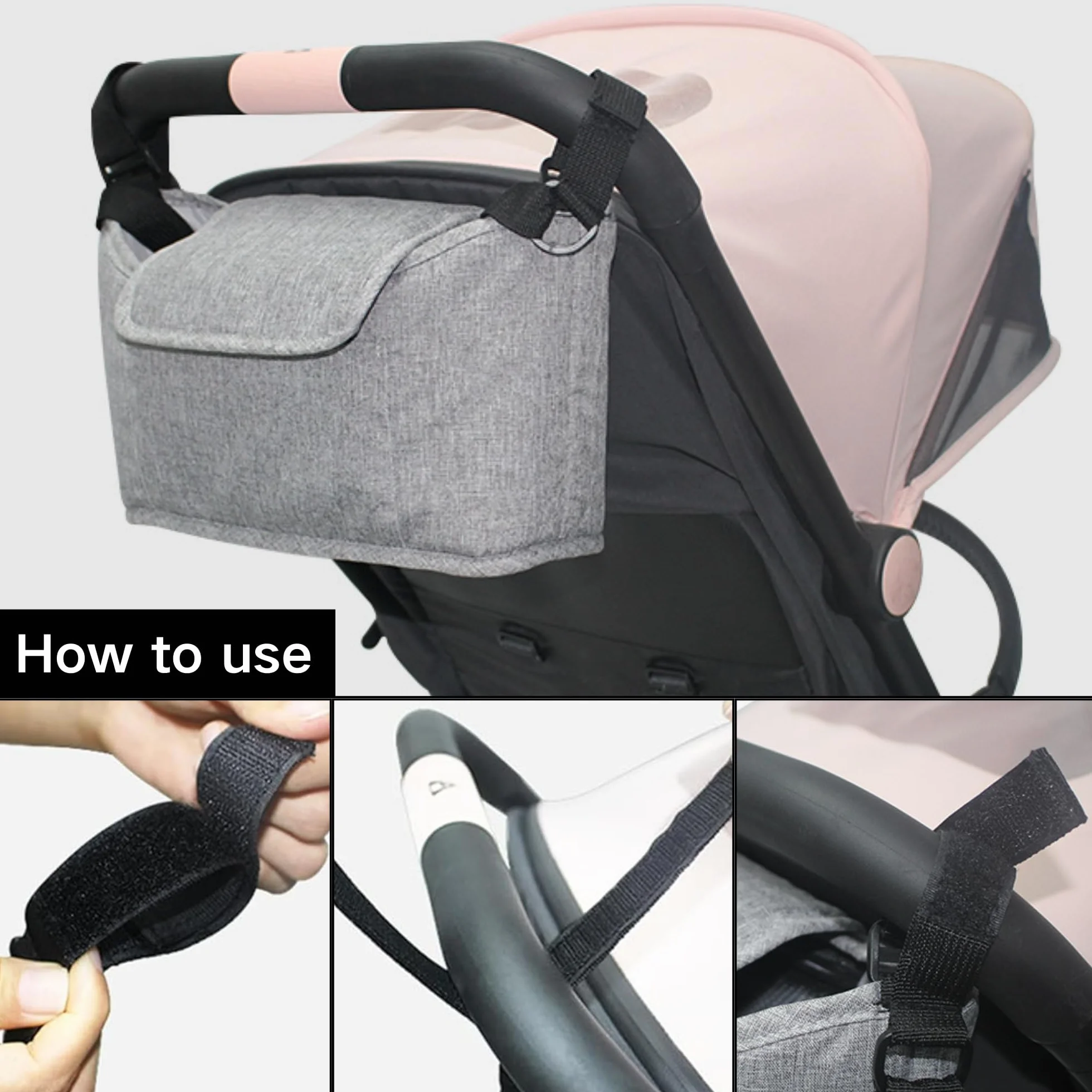 Borsa Organizer per Passeggino Universale Impermeabile con Portabicchieri (Grigio)