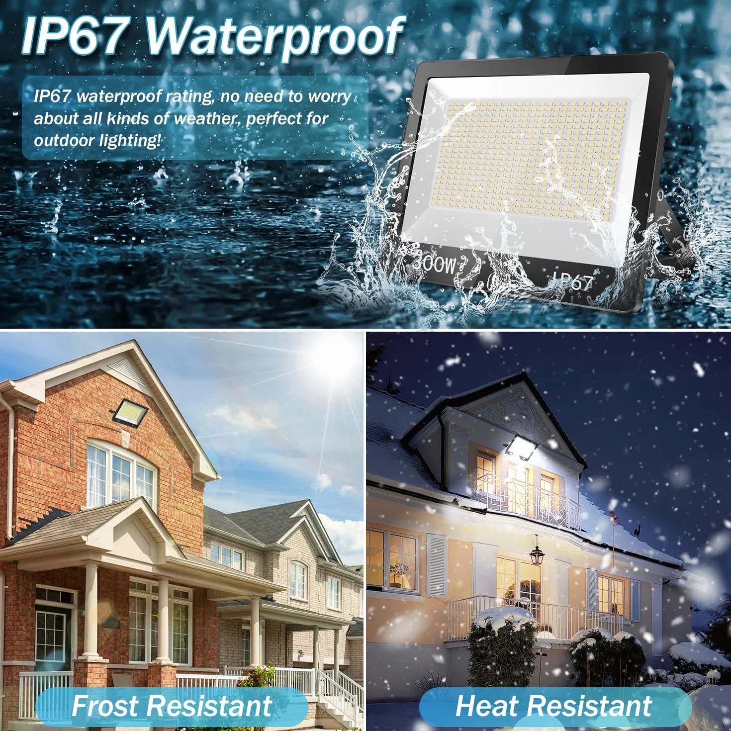 YIQIBRO Faretto LED da Esterno 300W, 30000LM 6500K Super Luminoso Bianco Freddo Faro LED Esterno con Trasformatore, IP67 Impermeabile Luce di Sicurezza per Giardino Garage Fabbrica Stadio Terrazza