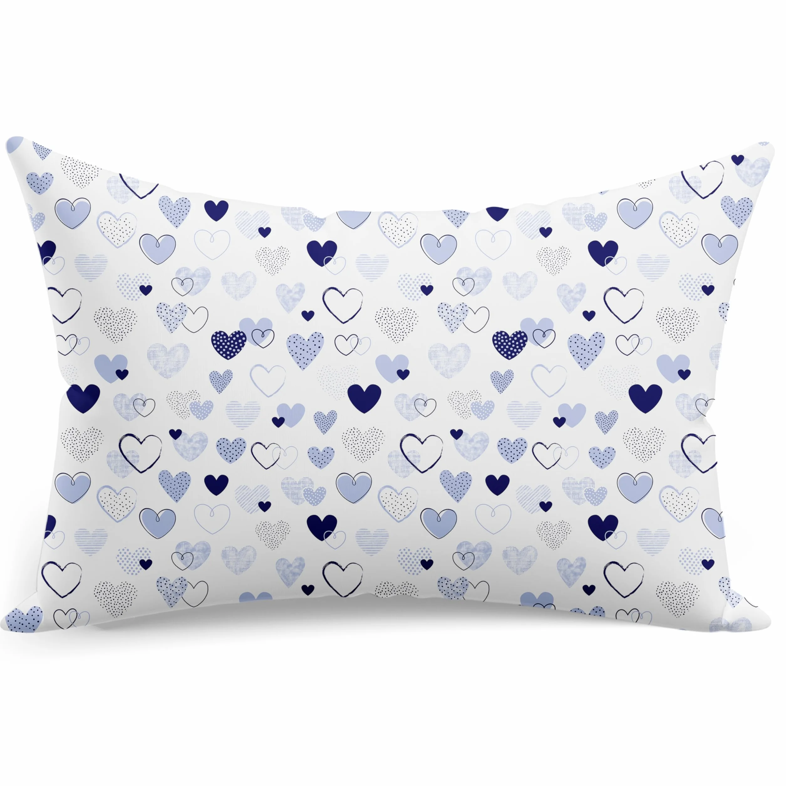 Federa per cuscino 40x60 cm 100% cotone Öko-Tex 100 con chiusura lampo cuori blu
