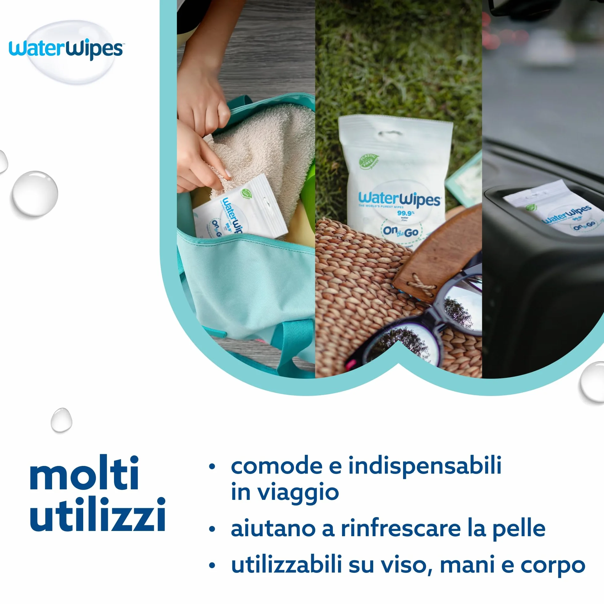WaterWipes On The Go 224 Salviette Salviette Umidificate 99.9% Acqua per Viso e Corpo
