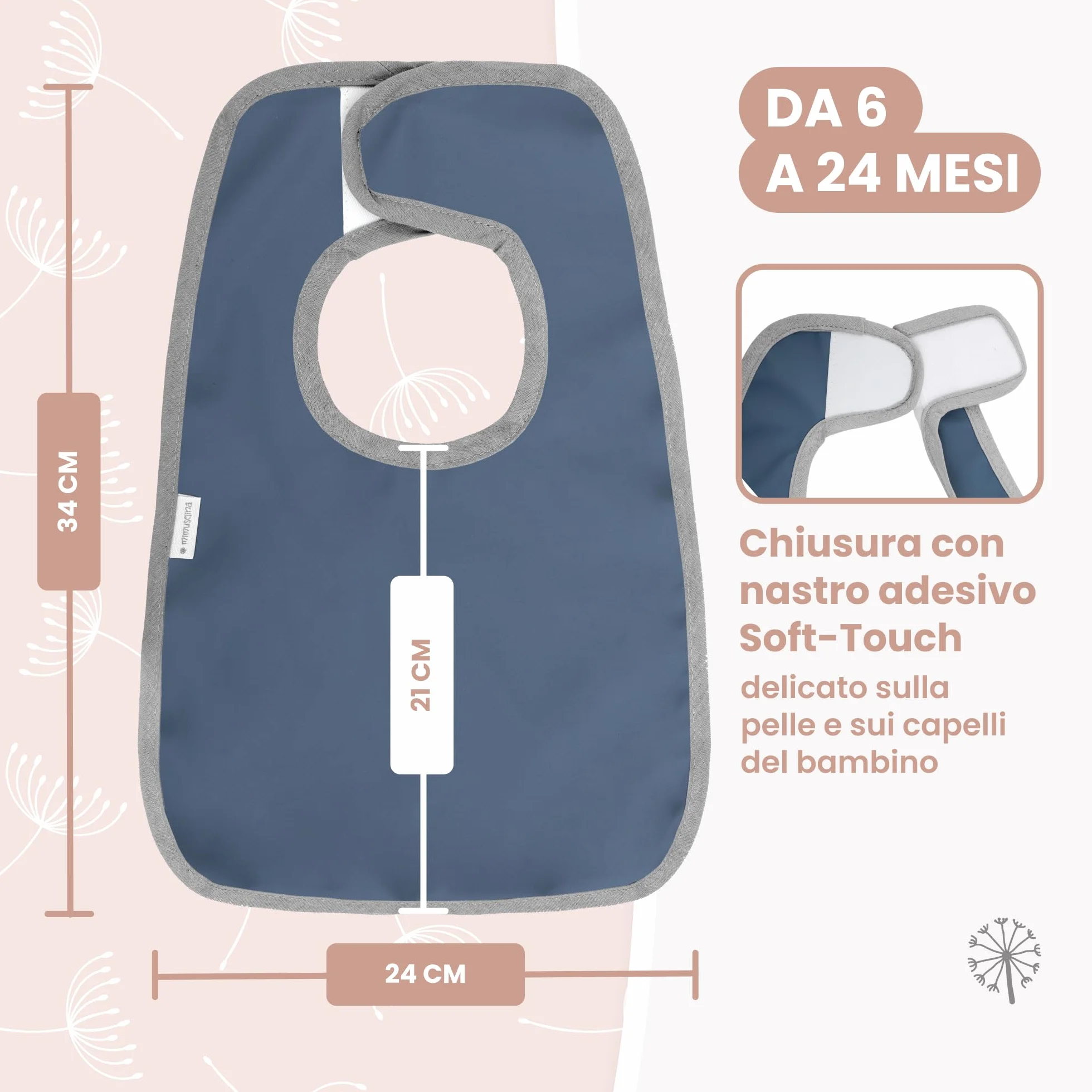 Set di 2 Bavaglini Neonato Impermeabili MIMUSELINA | Bavaglino Pappa Svezzamento Comodo | Prodotto in Spagna