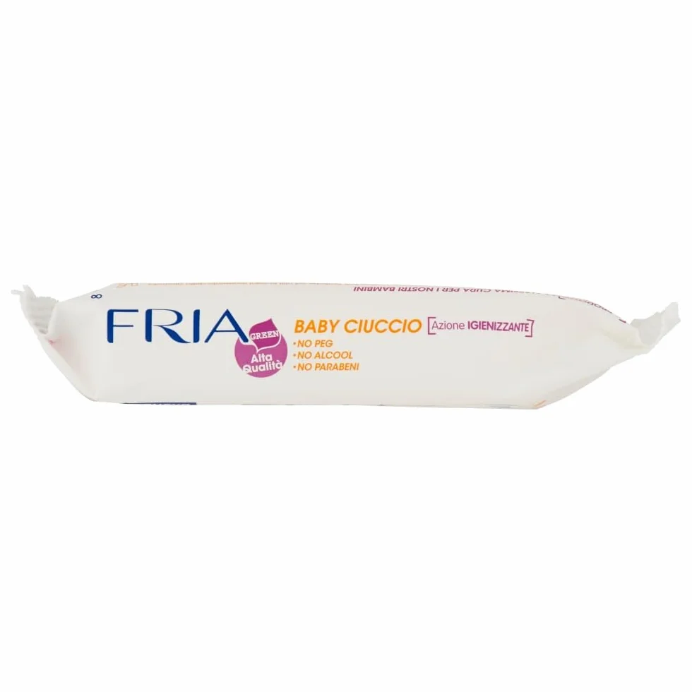 Fria Baby Ciuccio Salviette Pulisci Ciuccio Biberon Tettarelle Azione Igienizzante 99% Origine Naturale Confezione Borsa 12 Salviette