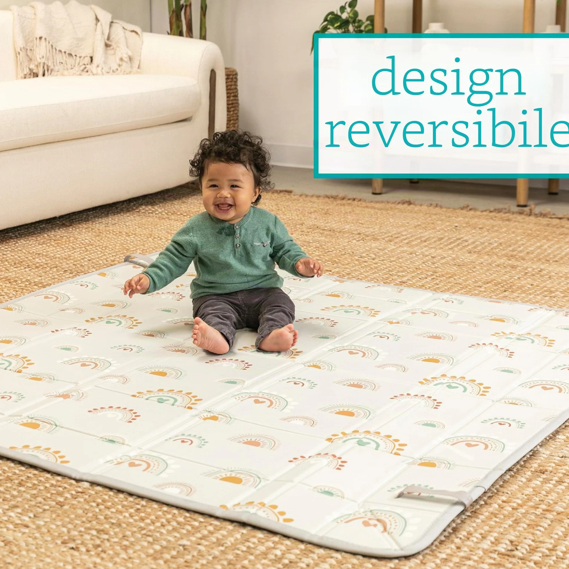 Infantino Foldable Soft Foam Mat, Extra Large Double-Sided Baby Play Mat, Non Slip Crawling for Infants & Toddlers