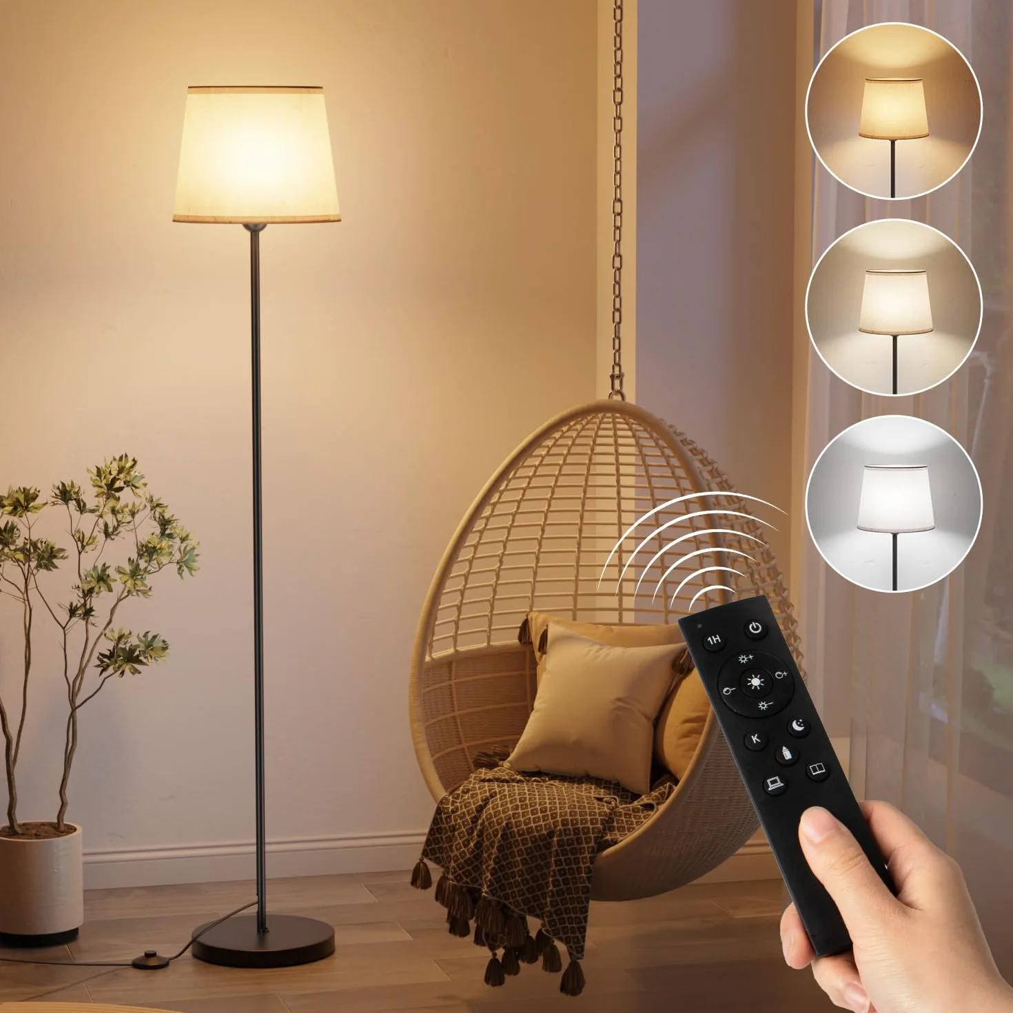 GPATIO Lampada da Terra con Telecomando, Piantana con 11 Cambiamenti di Colore, Luminosità Continua, Lampada da Pavimento con Lampadina Dimmerabile da per Soggiorno,Camera da Letto,Ufficio