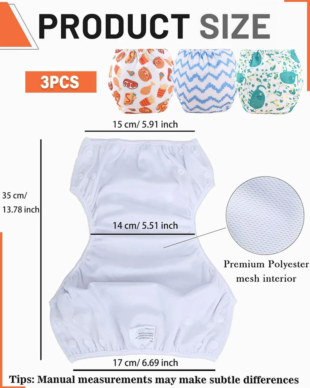 Pannolino da Nuoto Riutilizzabile per Bambini 0-3 Anni Costume Piscina Regolabile 3 Pezzi