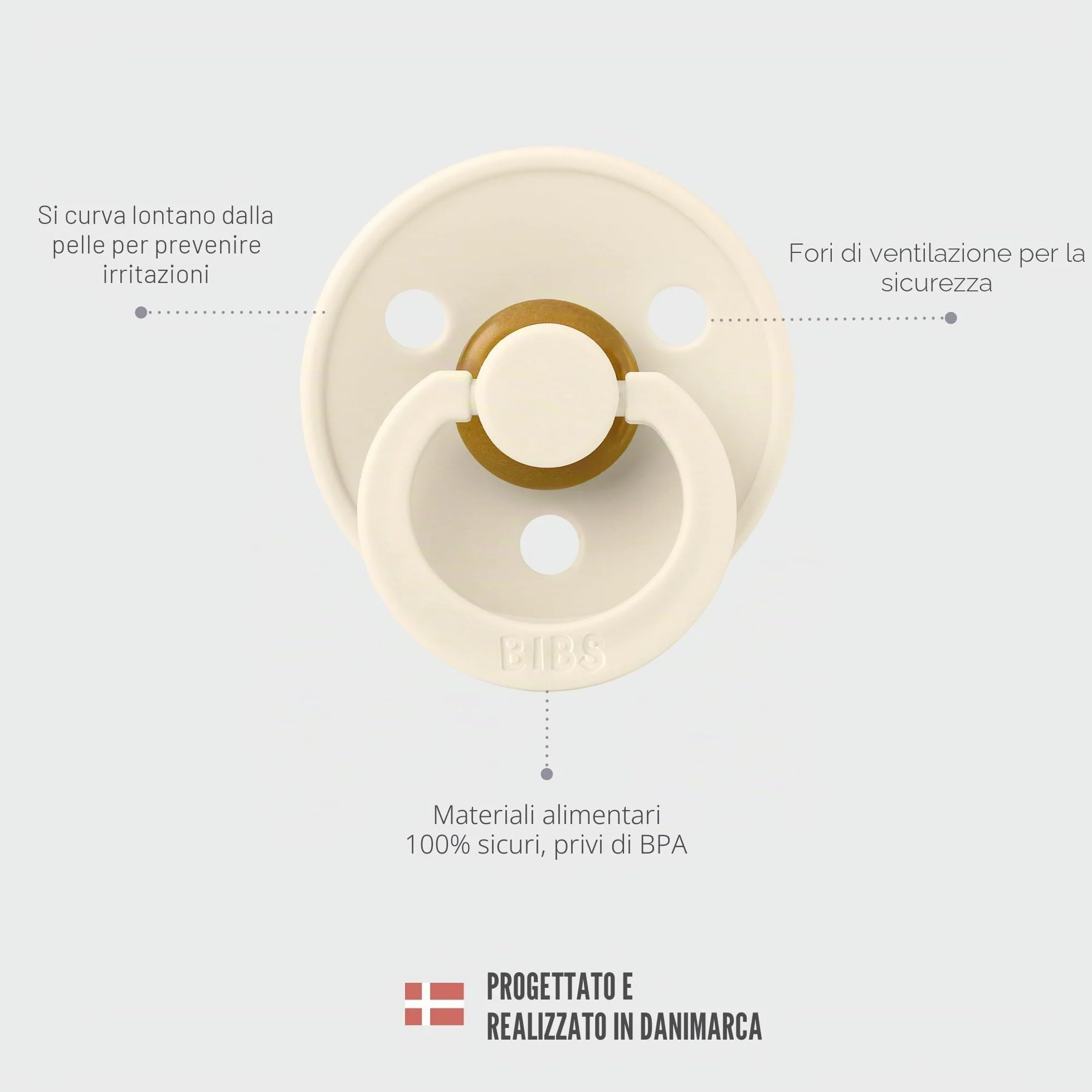 BIBS Colour Ciuccio 2 Pezzi Privo di BPA Tettarella Tonda Lattice Gomma Naturale Misura 1 (0-6 mesi) Ivory/Sage