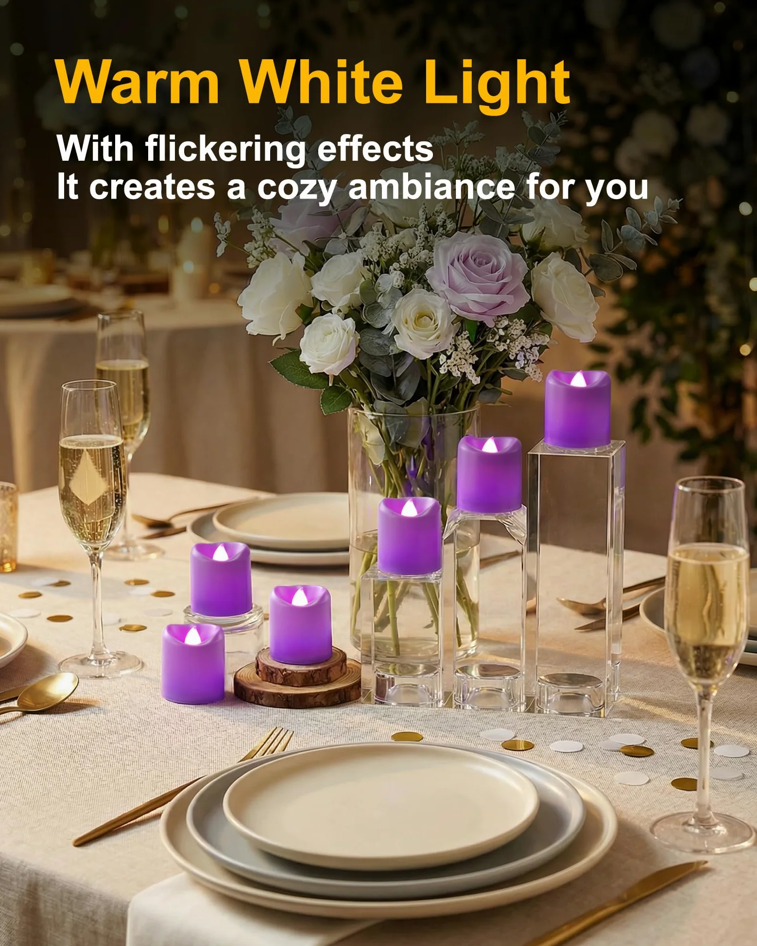 5plots Confezione da 24 candele viola senza fiamma, candele votive tremolanti, 100 ore alimentate a batteria, per matrimoni, feste, centrotavola, decorazioni per la casa, Halloween, Natale, proposte