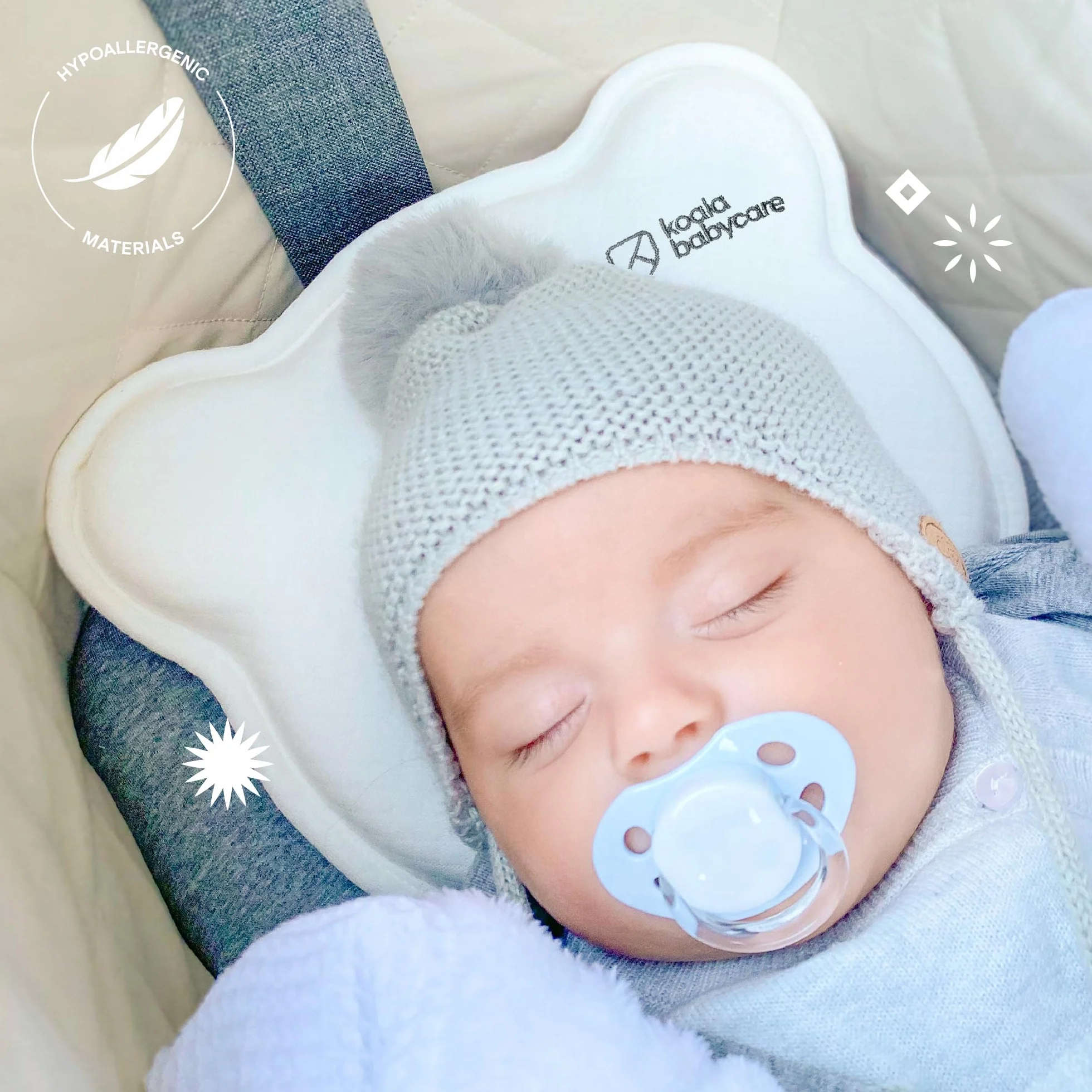 Cuscino Neonato Plagiocefalia Memory Foam Sfoderabile con due Federe Bianco KBC®