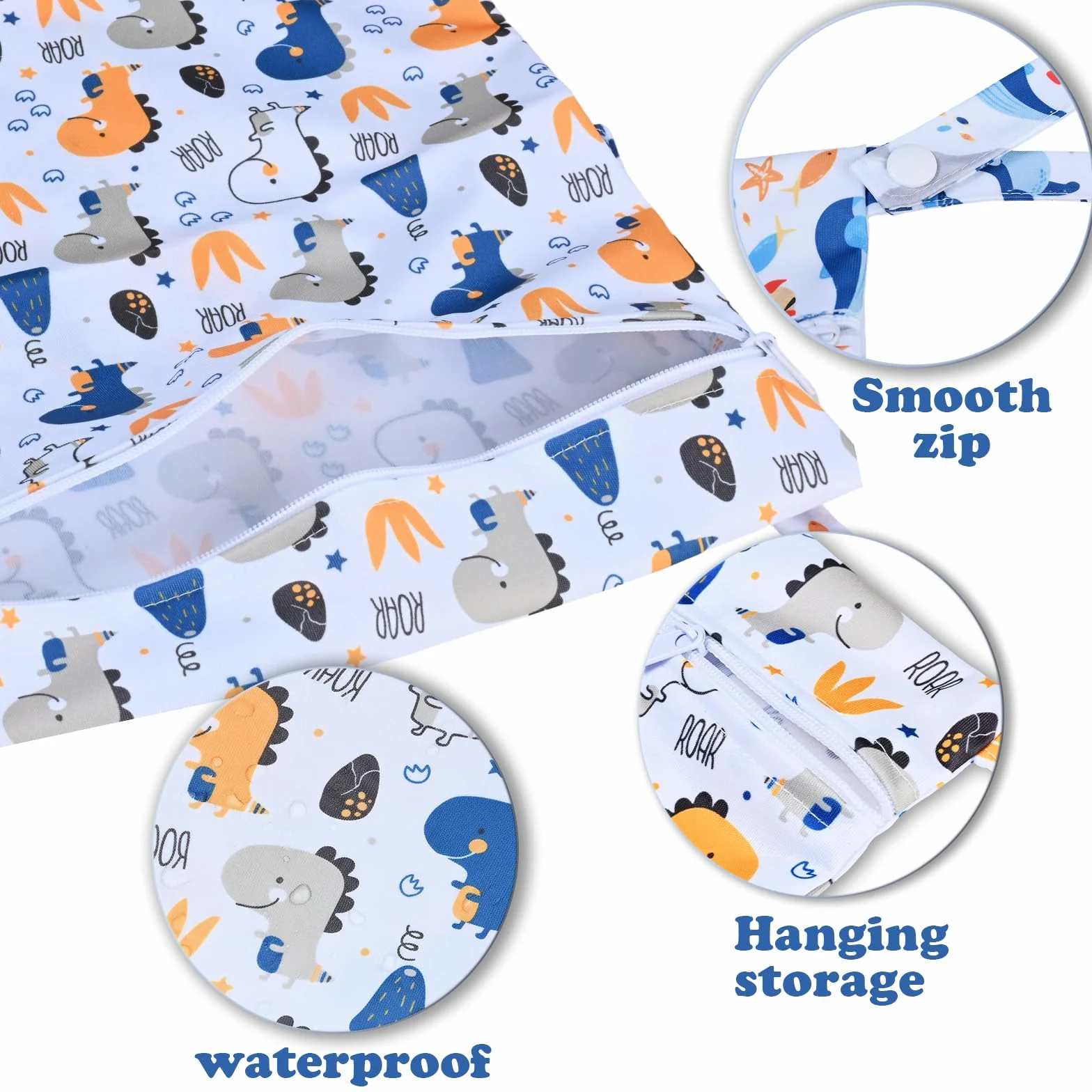 Wetbag Pannolini Riutilizzabile 2 Pezzi Porta Pannolini E Salviette 28x30 cm Modelli Dinosauri E Balene