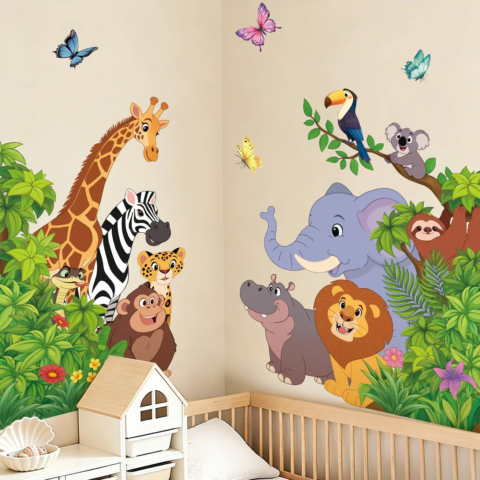Adesivi Murali Animali della Giungla Decorativi per Cameretta Bambini Porte Armadio