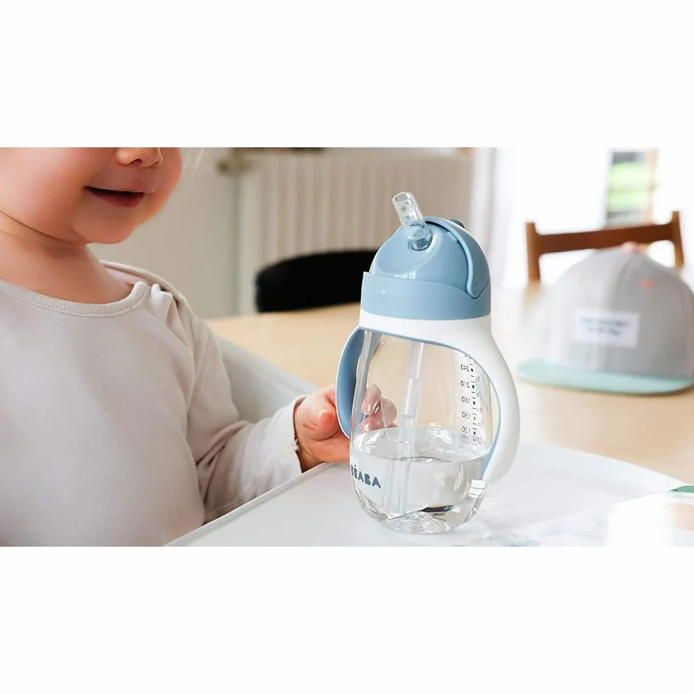 BÉABA Biberon Tazza di Apprendimento 2 in 1 300 ml Tritan Silicone Blu