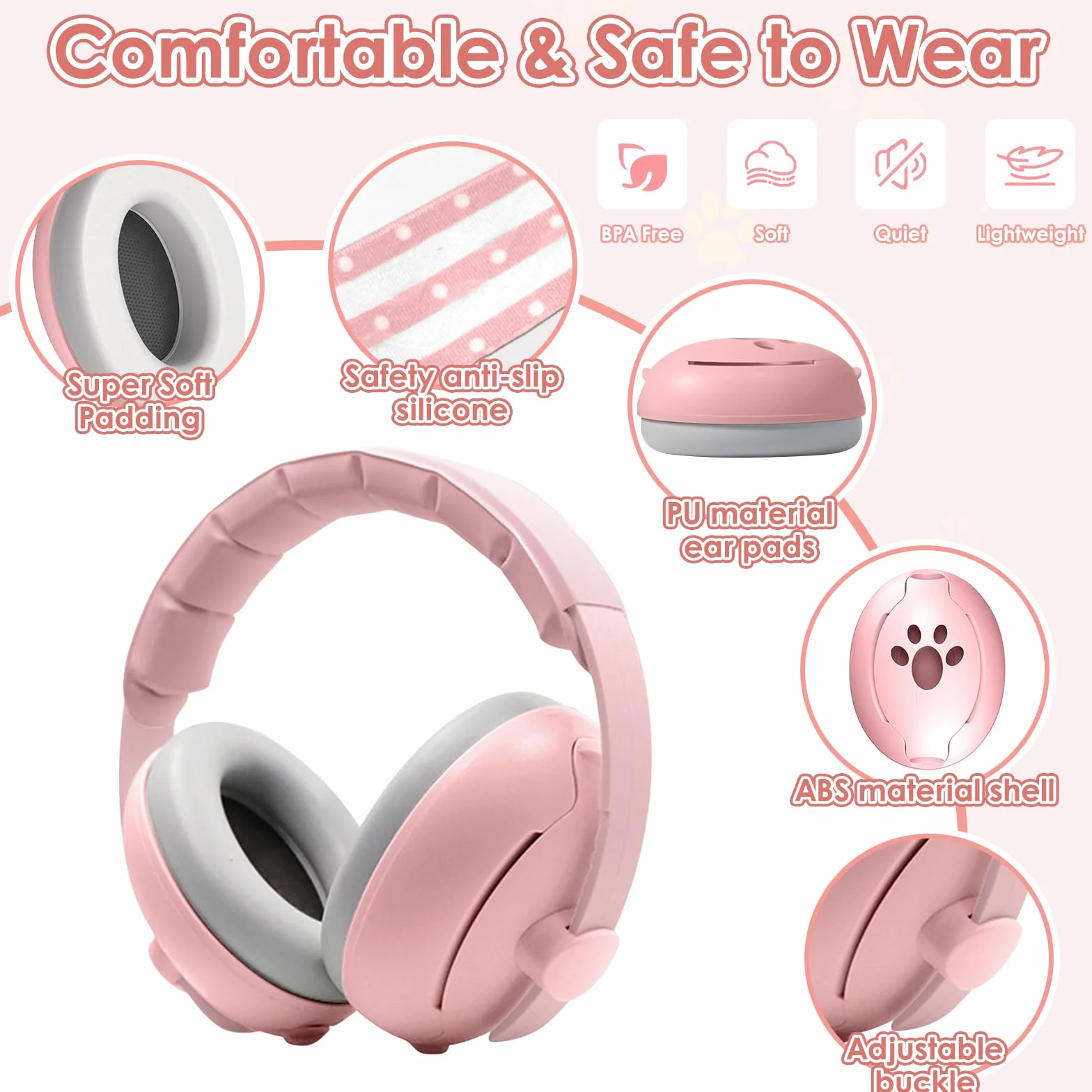 Cuffie Neonato Antirumore 2 in 1 Regolabili Protezione Acustica per Bambini Fino a 48 Mesi