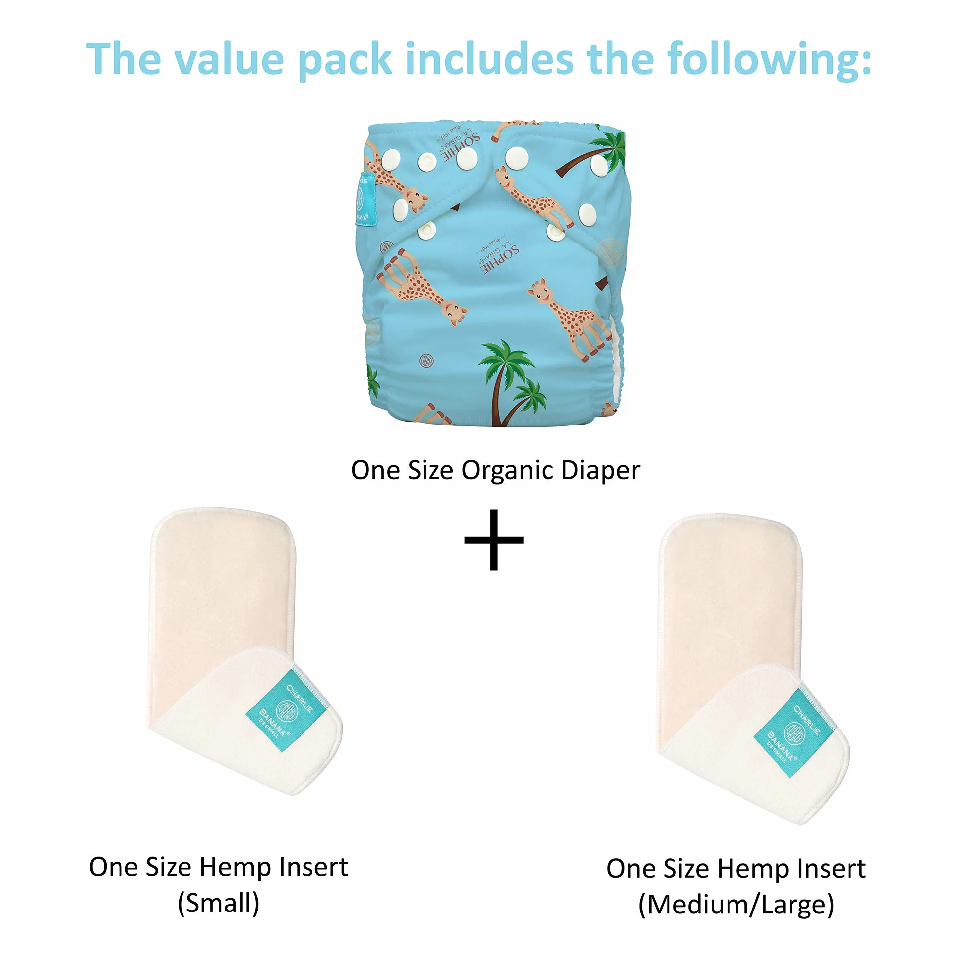 Sophie La Girafe Pannolino 2 Inserti Hybrid AIO One Size Blu Coco