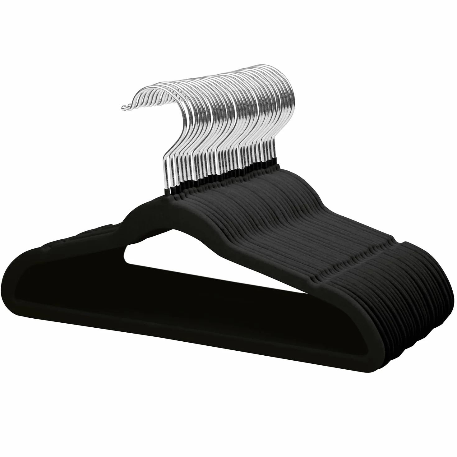 ManGotree Grucce di Velluto per Bambini 35cm, Appendiabiti Ultra-sottili con Gancio Girevole 360°, Antiscivolo in Feltro, Confezione da 32, Nero