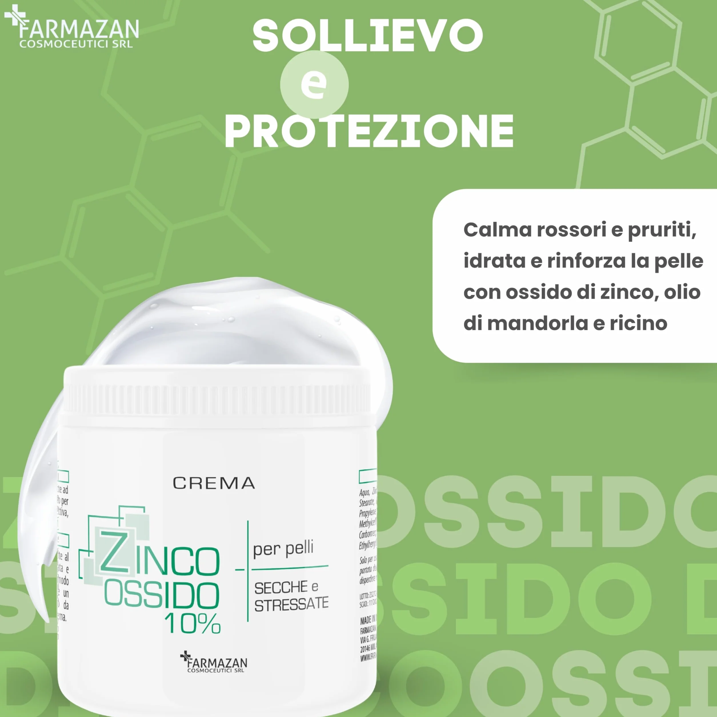 Crema Ossido di Zinco 10% 500ml Protettiva Lenitiva Idratante Senza Profumo Olio di Mandorla e Ricino Cambio Pannolino Pelli Delicate Made in Italy