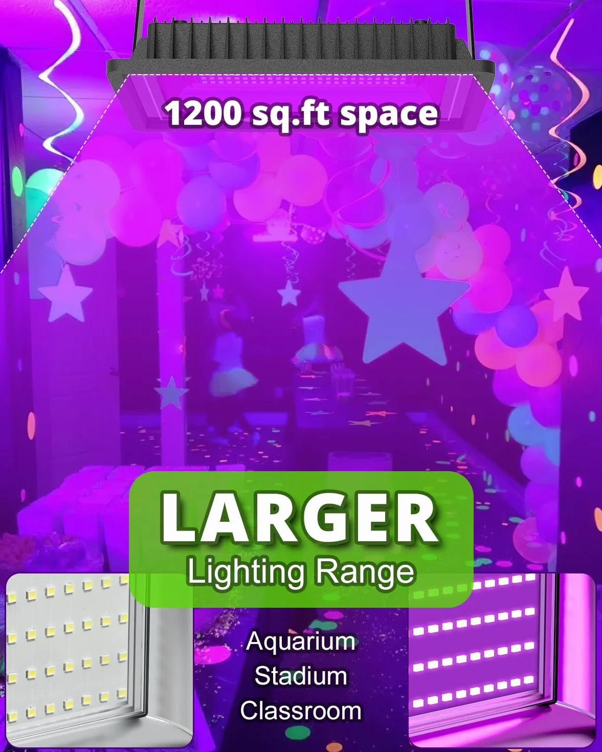 100W Faretto UV LED 2 pacchetto, 200 LEDs Grafene Luce Nera per Ampio Spazio, 395-400NM Faro UV LED con Spina IP65 Impermeabile per Acquario, Festa, Pittura Fluorescente, Poster Fluorescente
