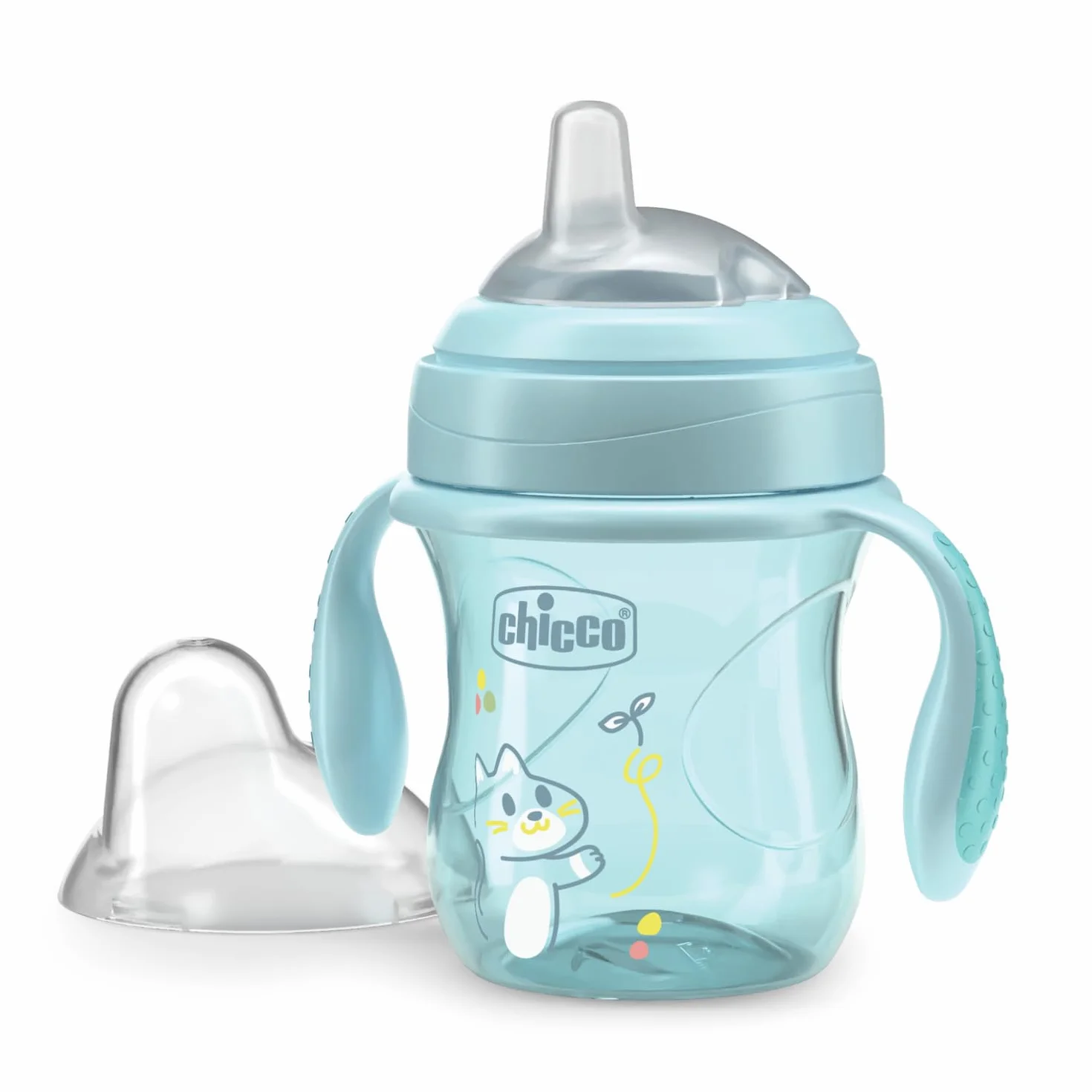Chicco Transition Cup Bicchiere Antigoccia 200ml 4+ Mesi Beccuccio Ergonomico Silicone Senza BPA Azzurro