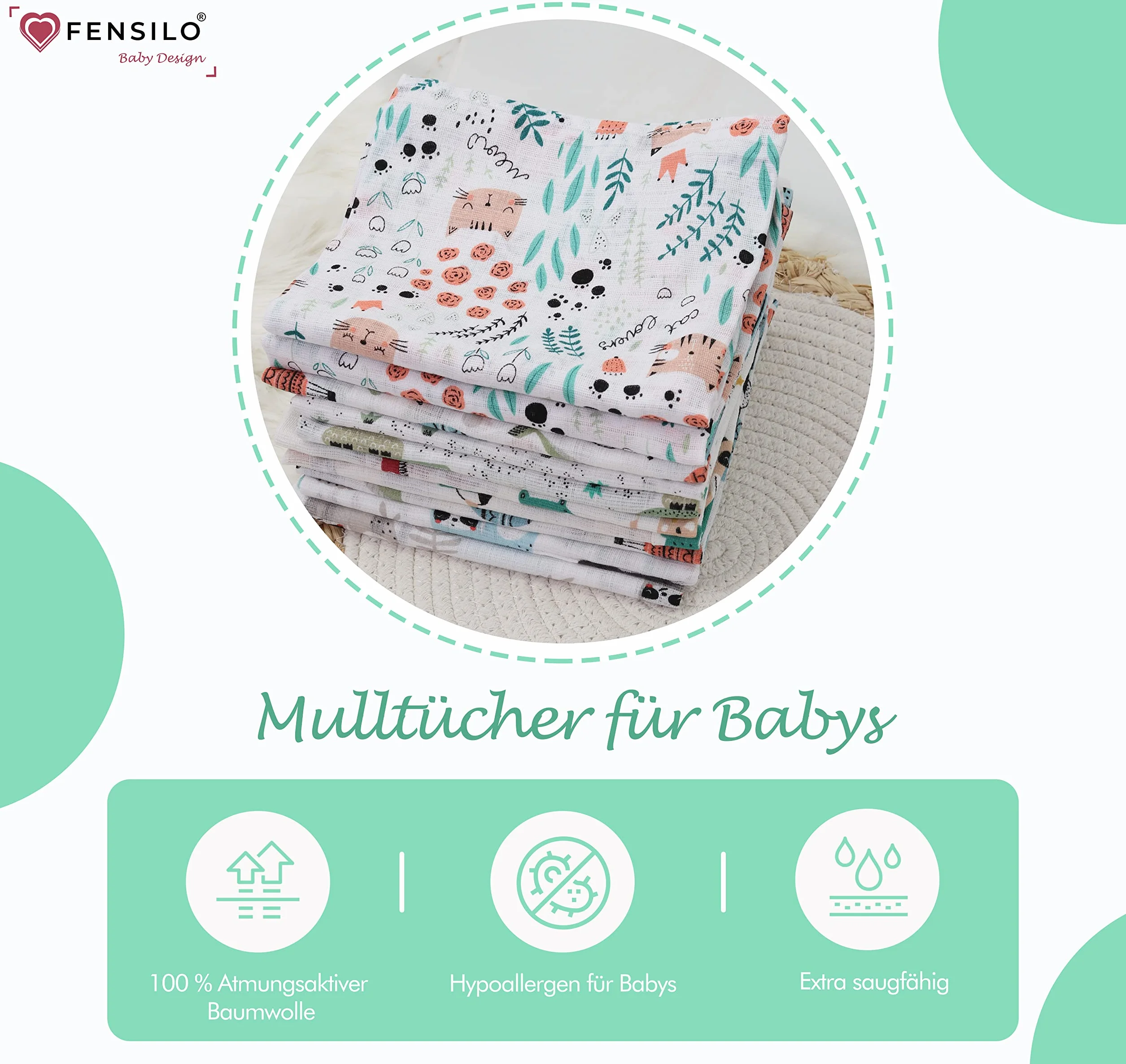 Mussola in Cotone 70x80cm Verde Neonato OEKO-TEX STANDARD 100 Pacco da 10