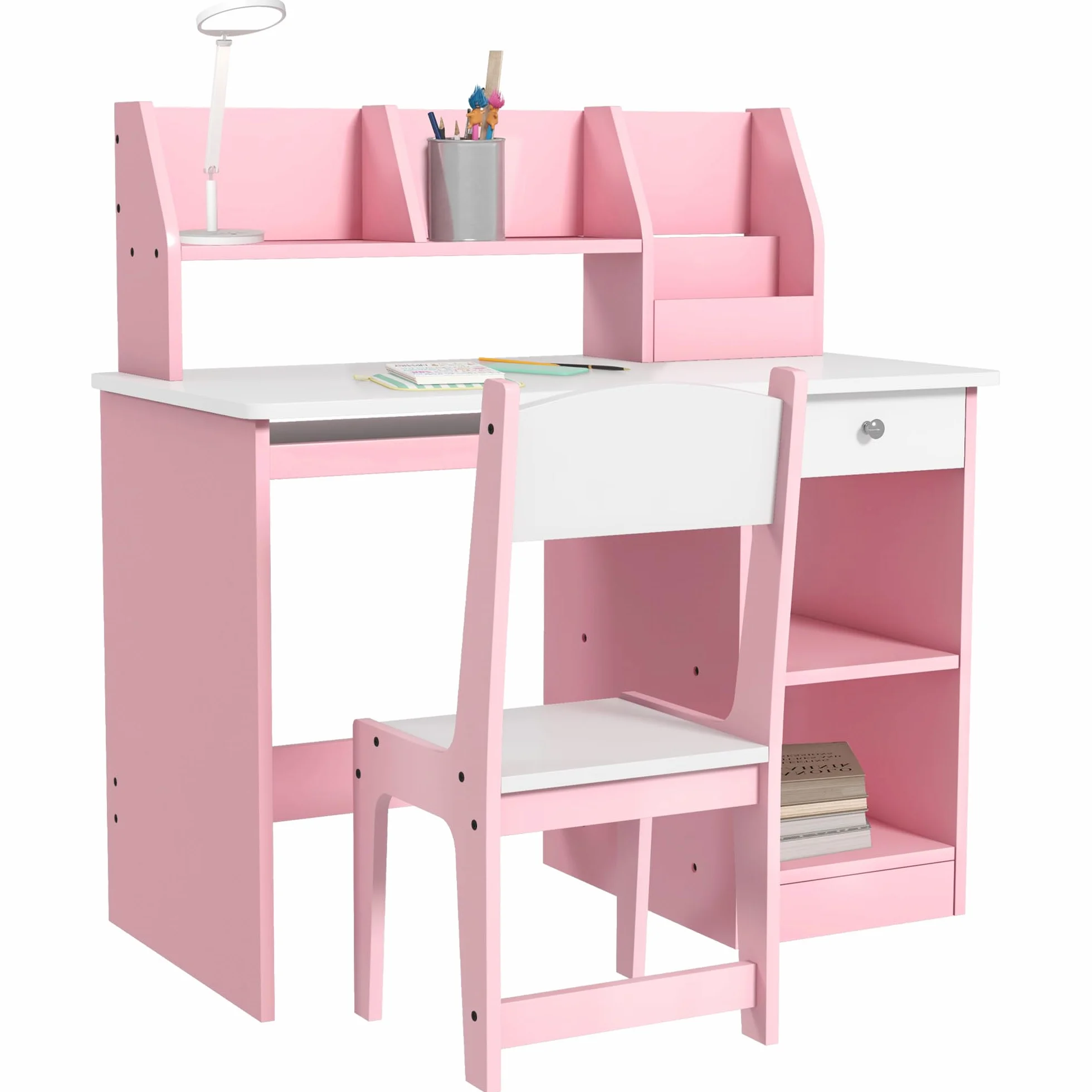 ZONEKIZ Set di scrivania e sedia per bambini 2 pezzi con cassetto per tastiera, rosa