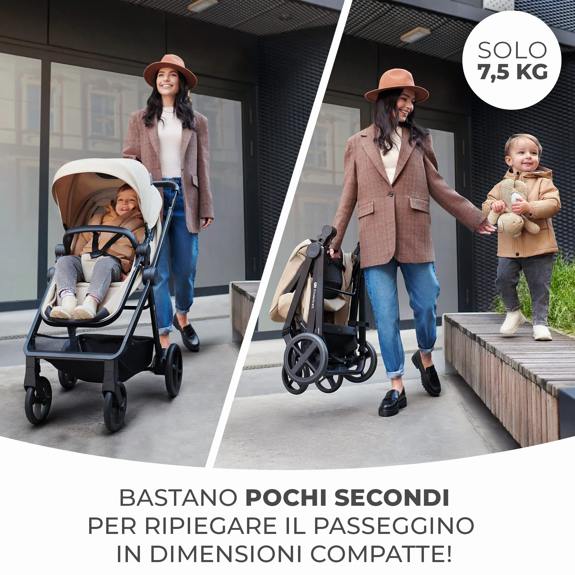 Kinderkraft 4 in 1 Trio Passeggino Neonati con Ovetto I-SIZE 40-75 cm, Base ISOFIX, Travel System, UPF50+, Grigio