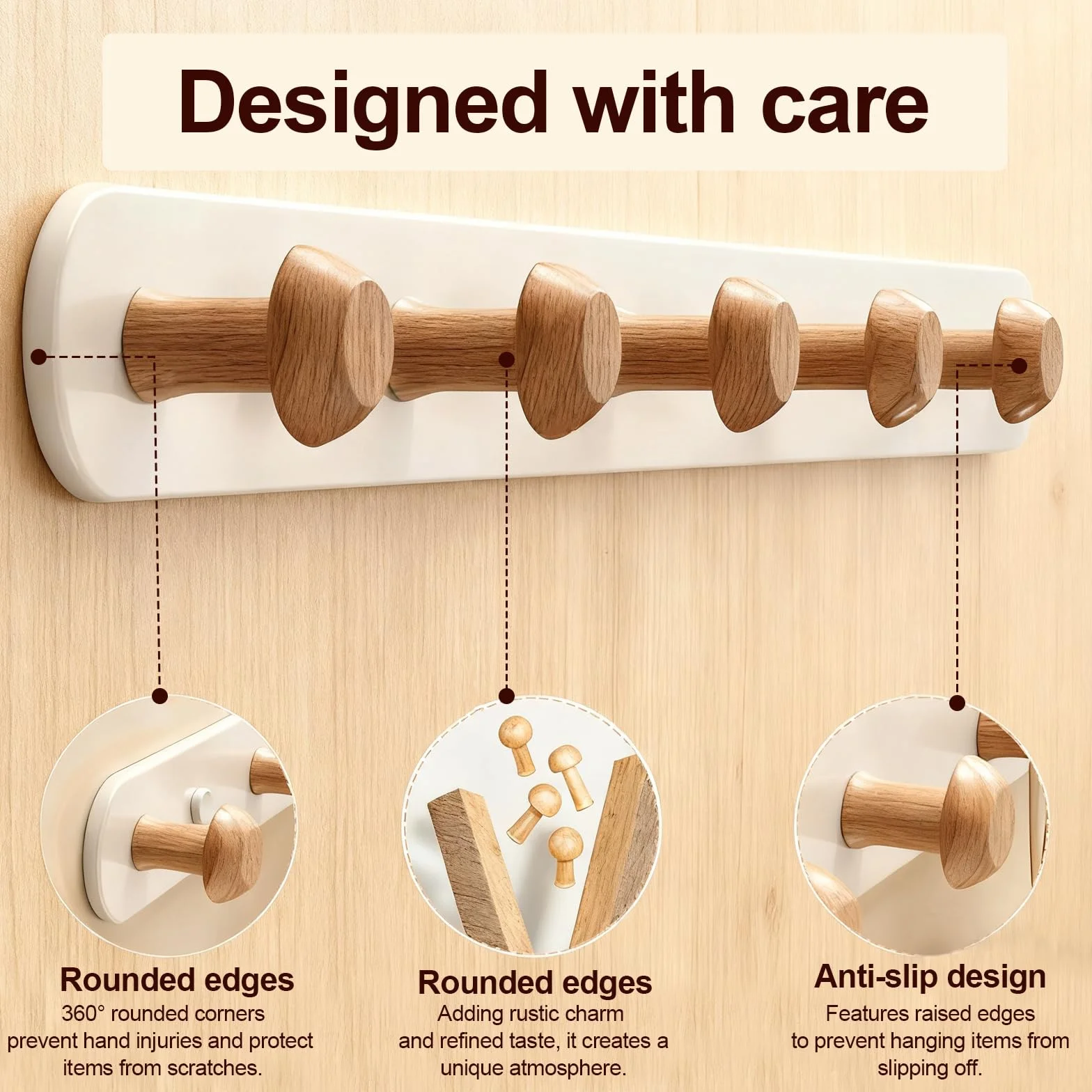 Appendiabiti da Parete in Legno Bianco 5 Ganci 36 cm x 3,2 cm