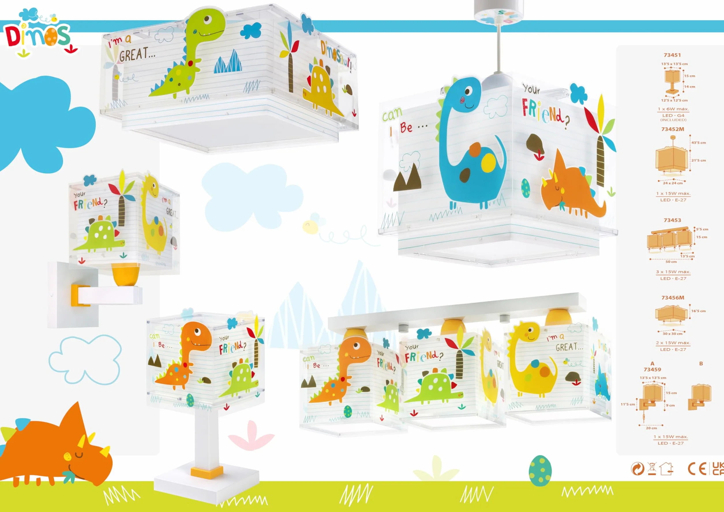 Dalber Lampada da tavolo o comodino per bambini Dinos Dinosauri, 73451N, G4-4W LED - Lampadina inclusa