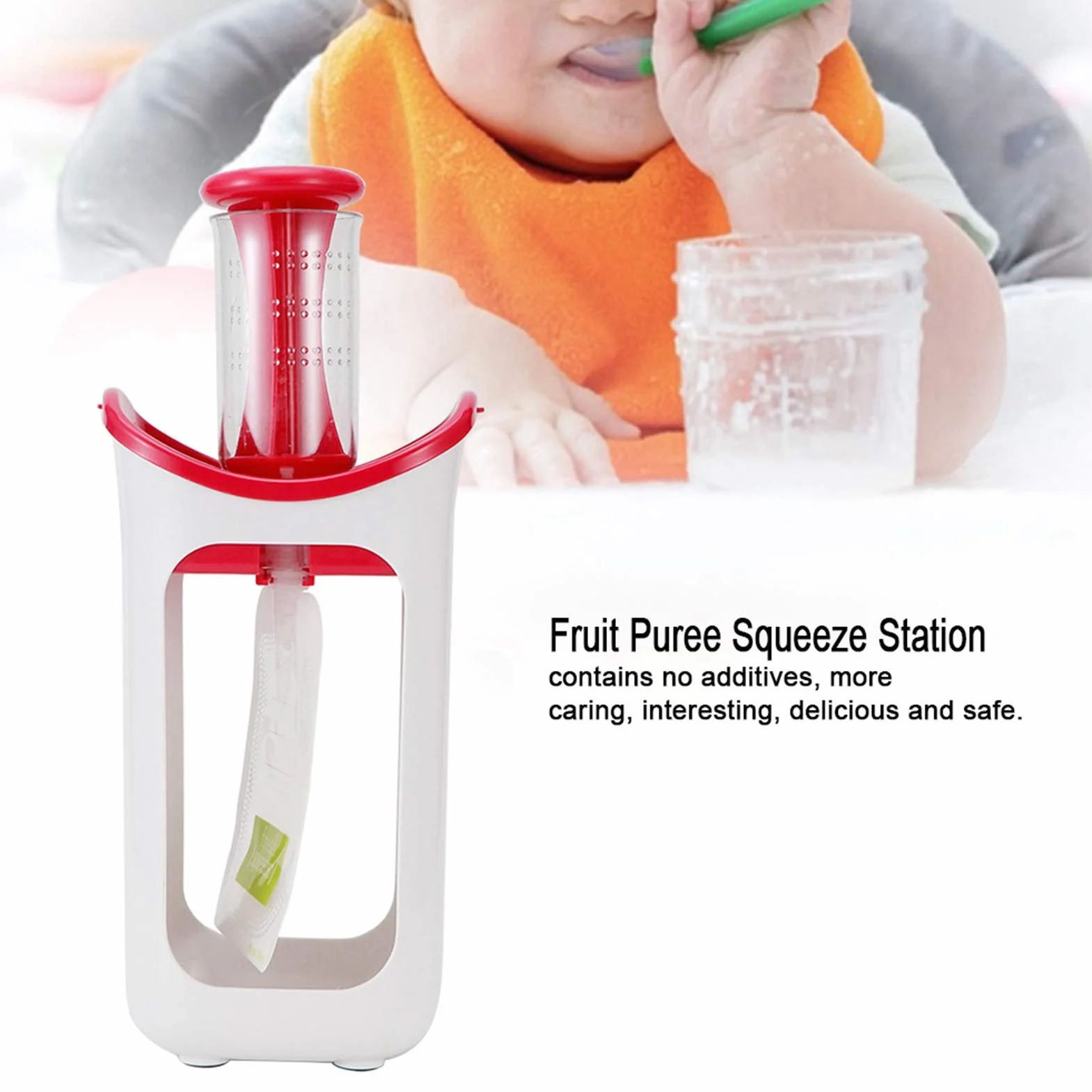 Squeeze Station Press & Sistema di Conservazione Sacchetti per Alimenti Portatili Rosy Red