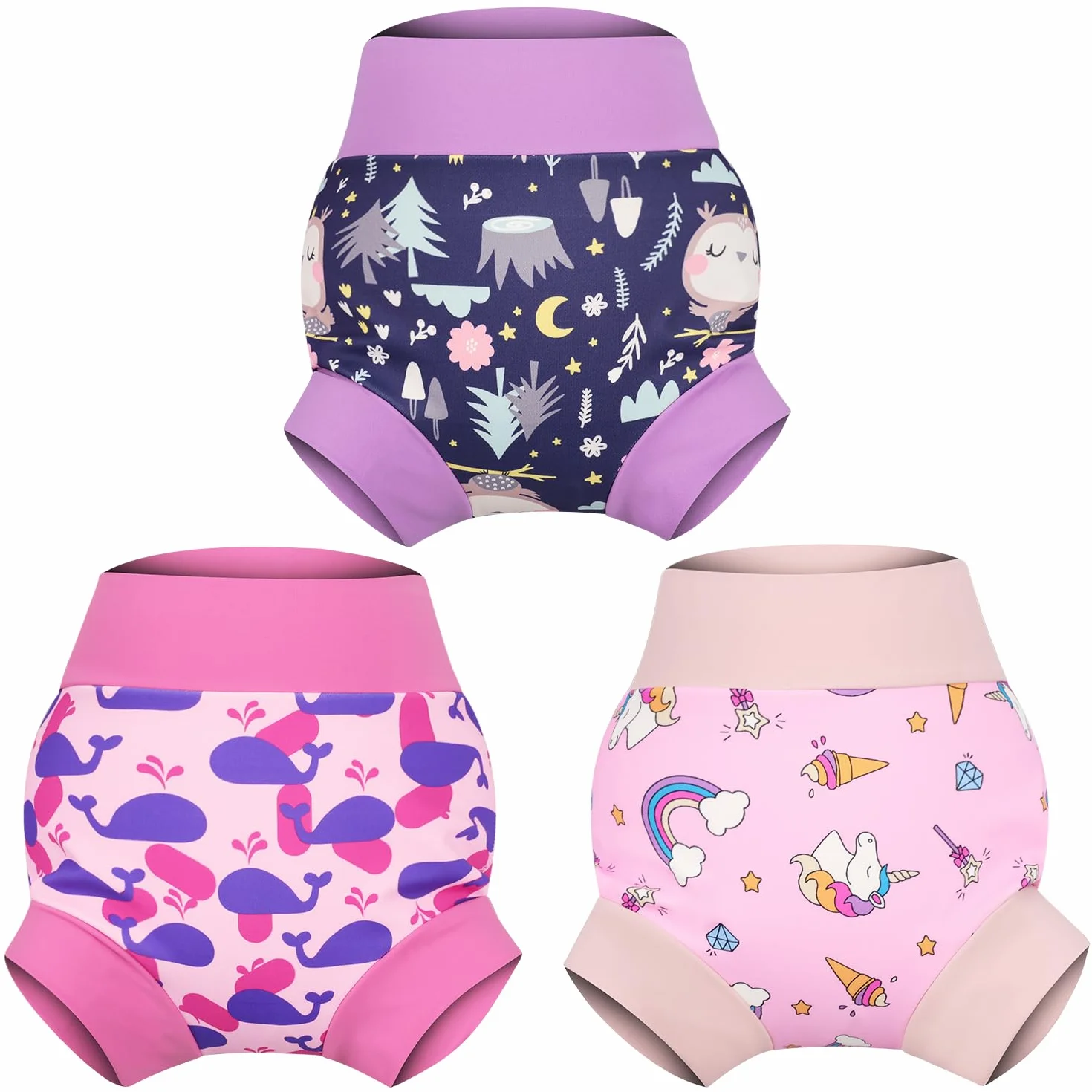 MOEMOE BABY Pannolino da nuoto Riutilizzabile per Bambini Neonato 3 pezzi Rosa S/2T 1-2 Anni