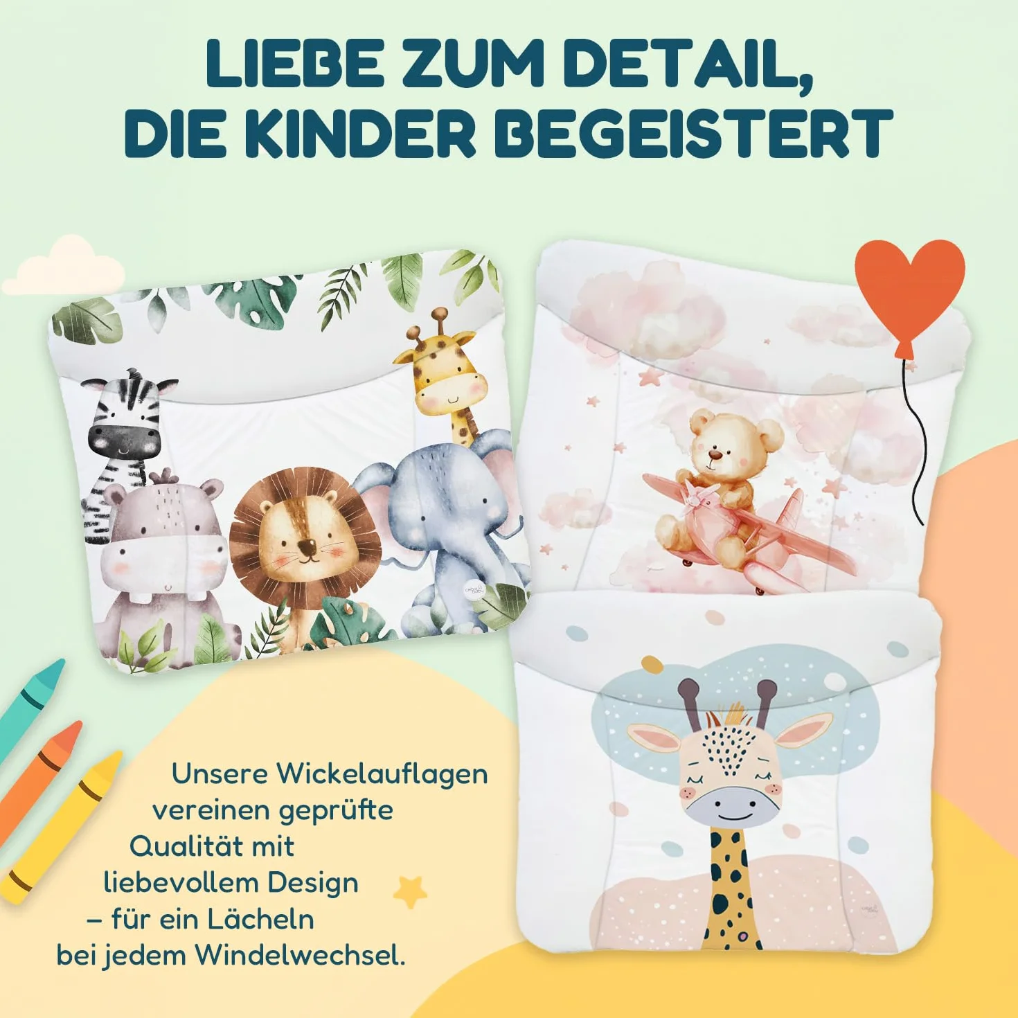 Ceba Baby Fasciatoio Materassino 70x50 cm Elefante nel pallone - Cuscino Lavabile Impermeabile Öko-Tex