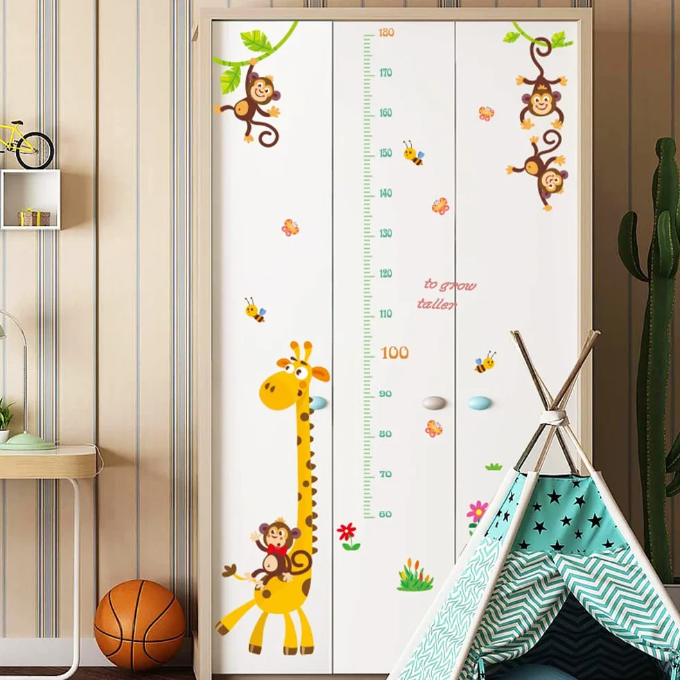 Adesivo da parete Metro graduato per bambini Giraffa 3D altimetro decorazione cameretta