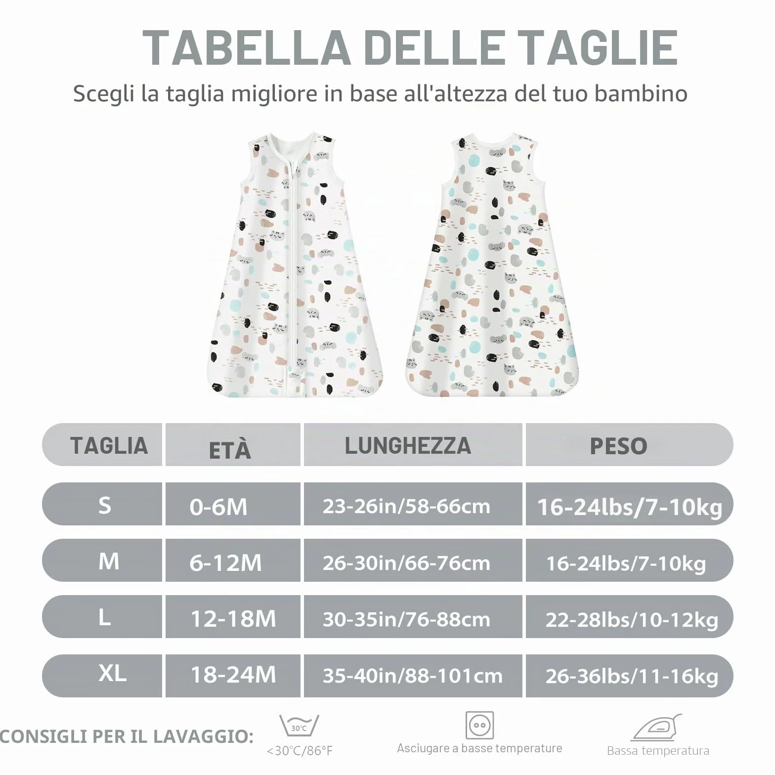Mosebears Sacco nanna Estivo per Bambini 0,5 Tog 100% Cotone Traspirante Spot Cat S (0-6 mesi)