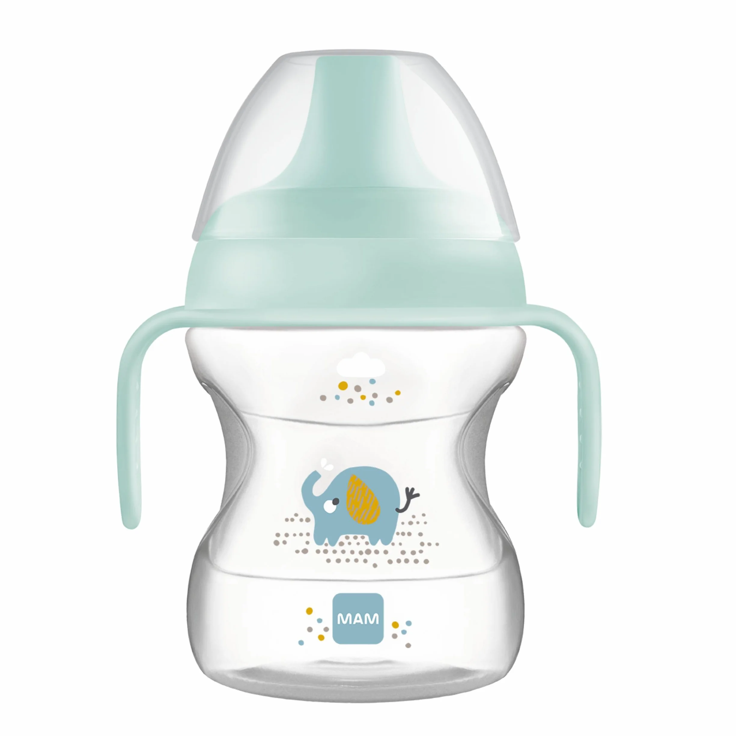 MAM Learn to Drink Cup Tazza bambini 190 ml Biberon neonati 6+ mesi beccuccio anti-goccia valvola flusso libero Azzurro