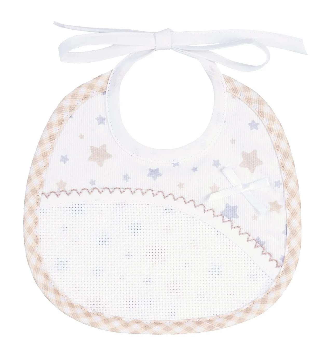 Bavaglino per Neonato in Piquet di Cotone con Stampa Stelline Multicolor 18x18 cm Made in Italy
