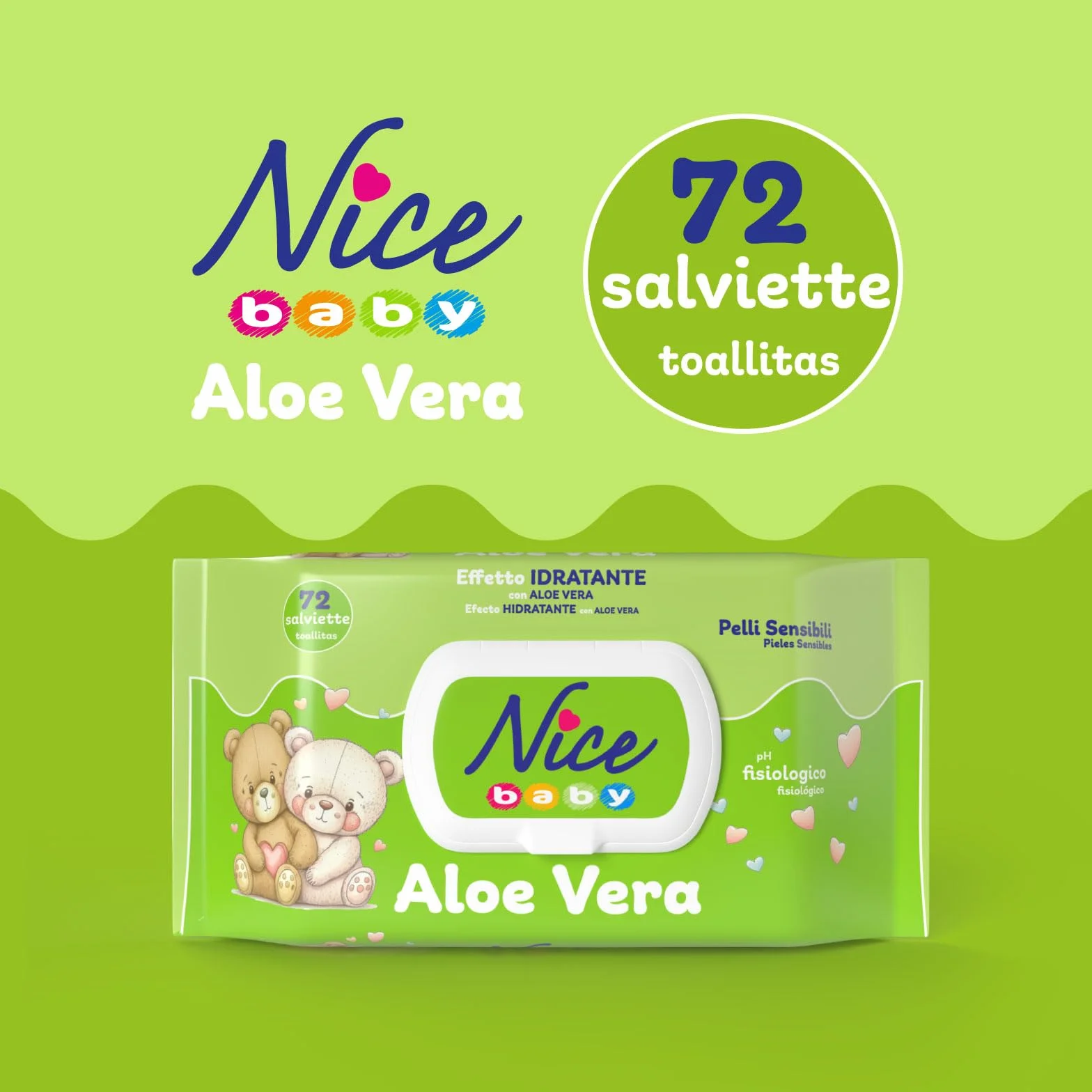 Nice Baby Aloe Vera Salviette per Cambio Pannolino, Confezione da 72