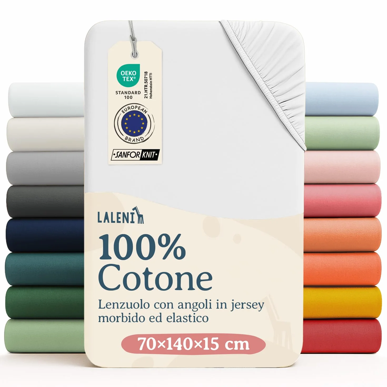 Laleni Lenzuola Culla Neonato Coprimaterasso 100% Cotone 135gsm Bianco 60x120-70x140cm