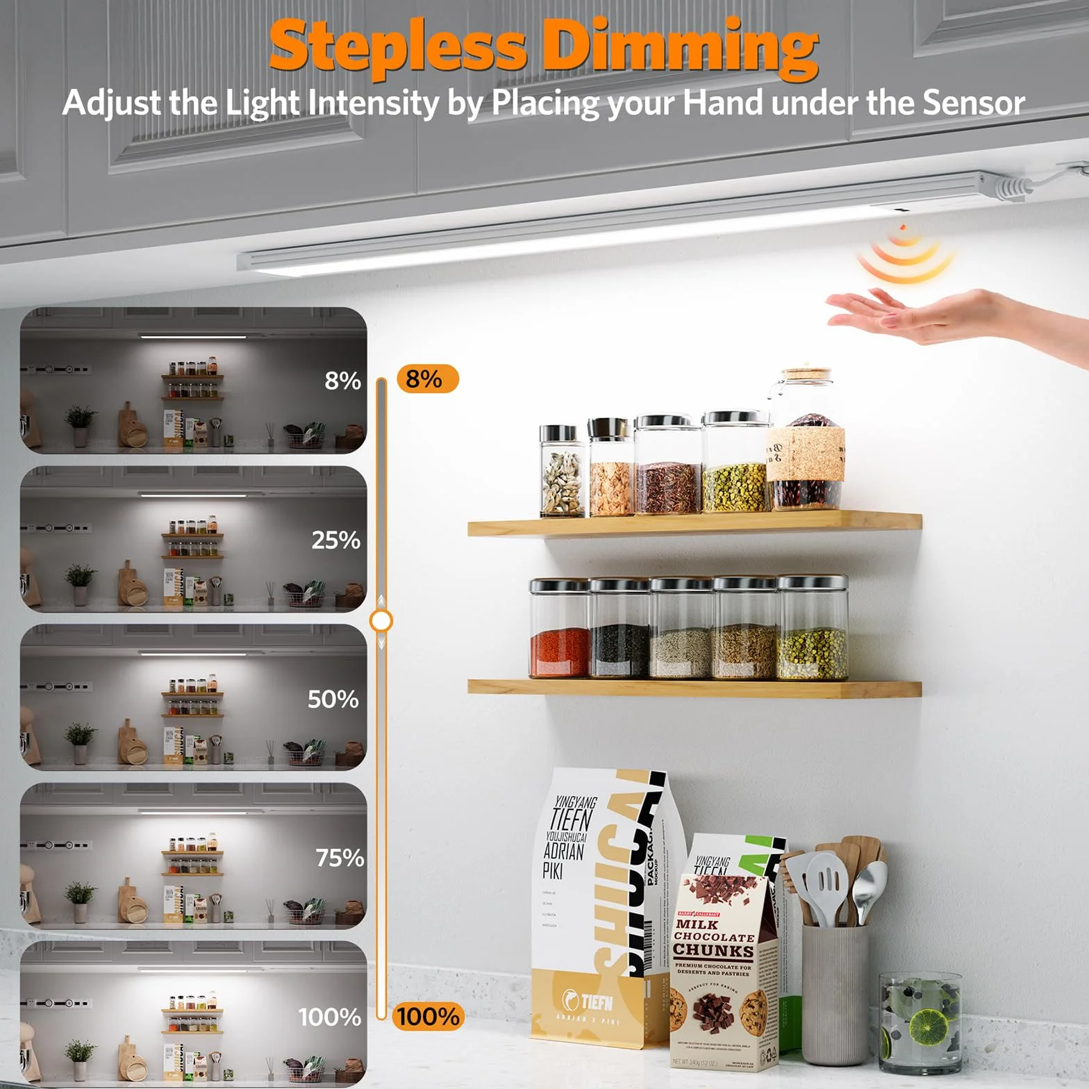 Lureshine Luce Armadio LED da 41CM 2 pezzi, dimmerabile, 3 temperatures, luce armadio LED con Sensore di Movimento, Luce Led Sottopensile per l'illuminazione di cucine, scaffali e piani di lavoro