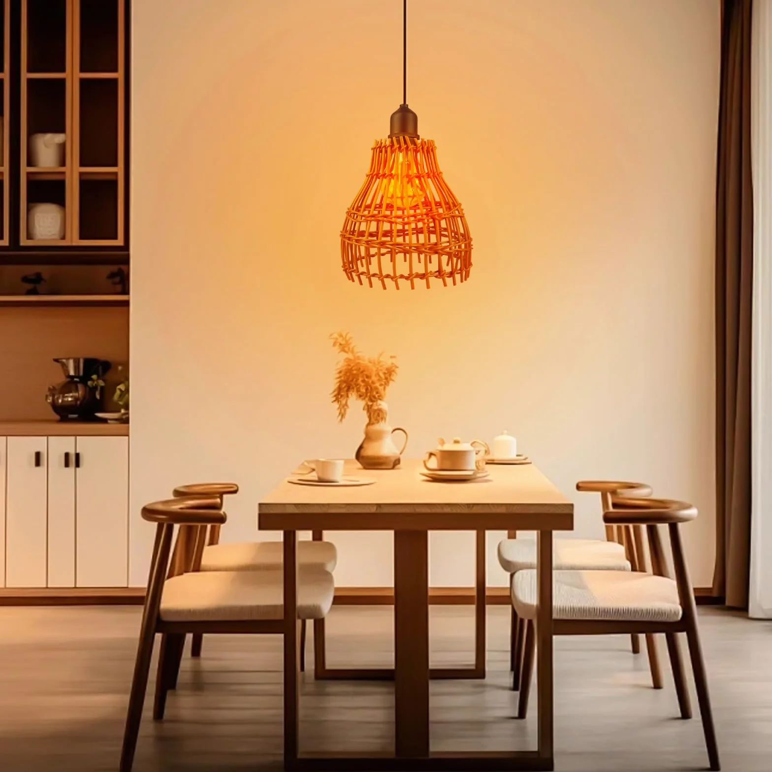 Lampada a sospensione in rattan: 2 pezzi a batteria, lampada a sospensione boho con telecomando, per esterni, per giardino, esterni, per terrazze e gazebo