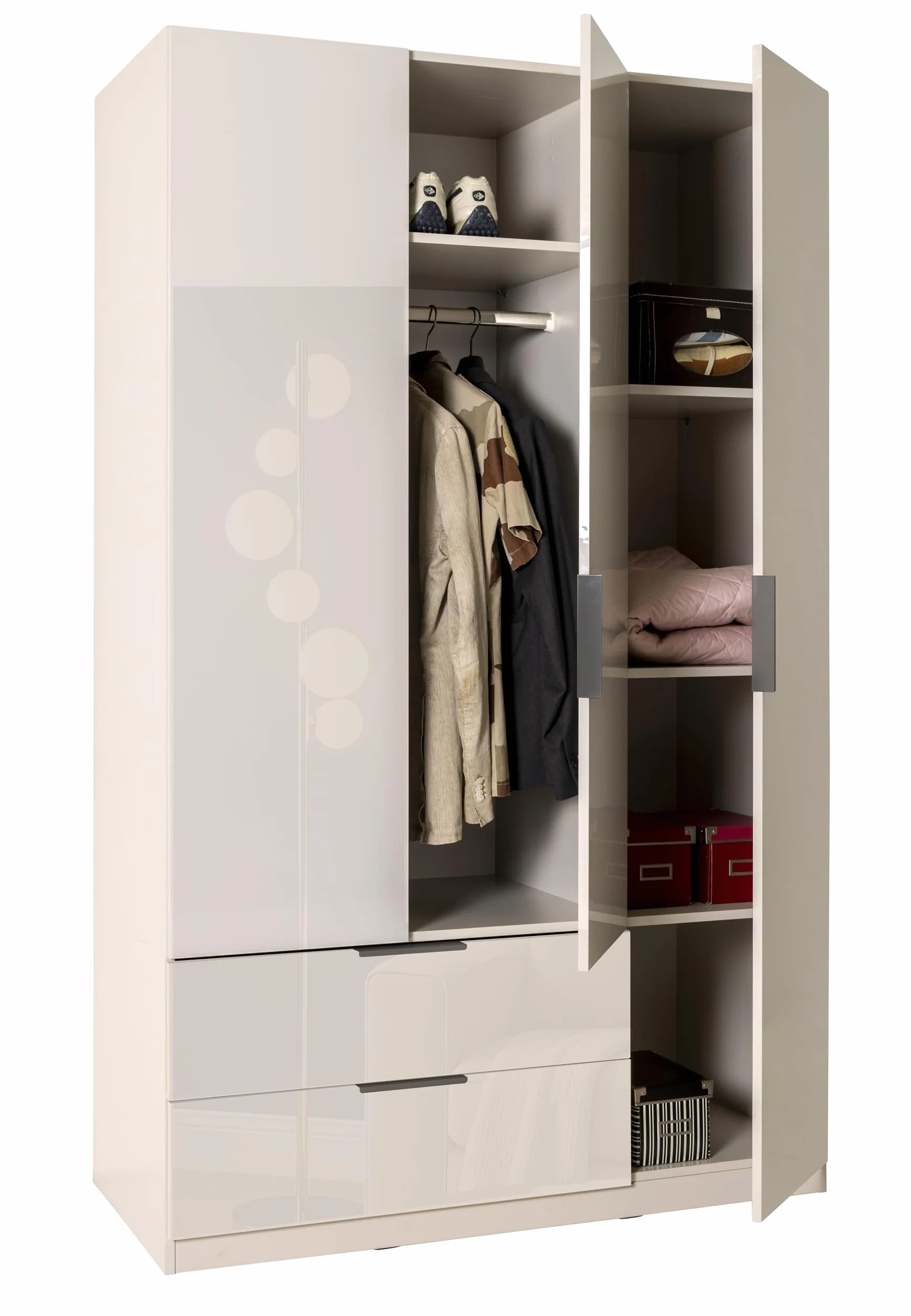 AVANTI TRENDSTORE Paciano Armadio 3 ante battenti 2 cassetti legno laminato bianco lucido 119,3x200x58cm