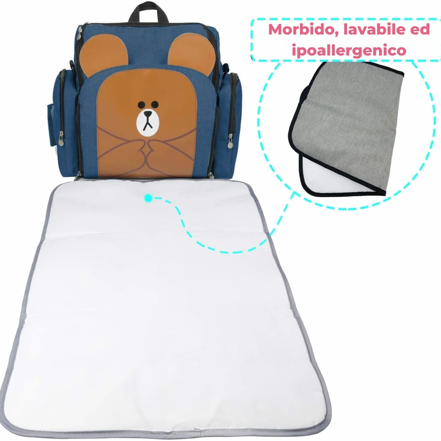 Baby First Alzasedia Bambini da Viaggio 4in1, Borsa Passeggino Termica con Fasciatoio Materassino Portatile, Zaino Mamma Multifunzione, Seggiolone Pappa Portatile, Tessuto Waterproof