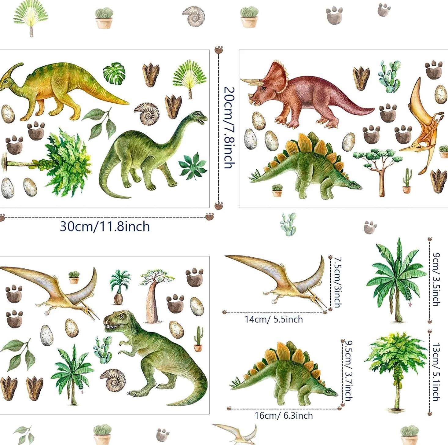 Naklejka ścienna z dinozaurami świecącymi, niebieska, do pokoju dziecięcego