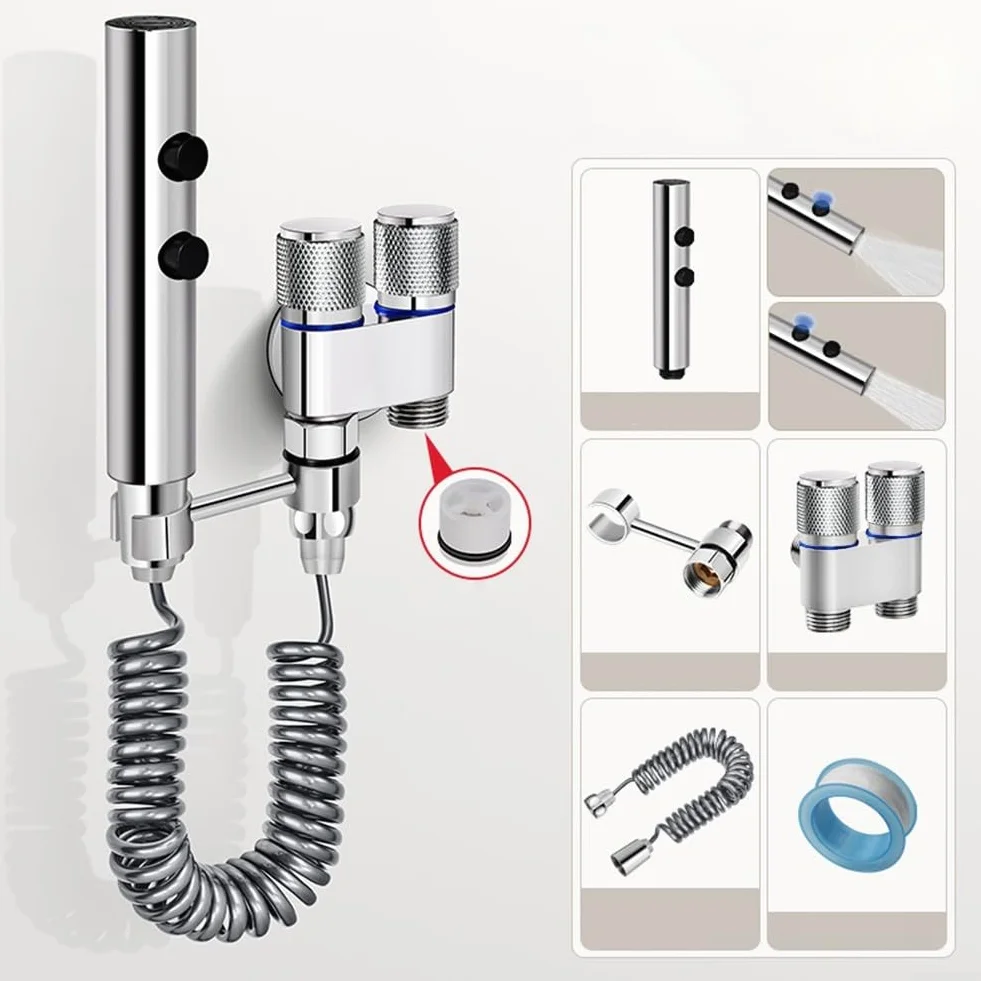 Set spruzzatore bidet in acciaio inox doccetta WC rubinetto acqua alta pressione argento