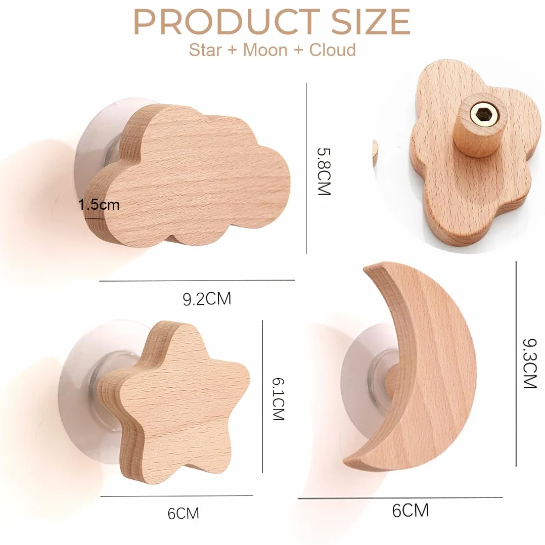 Ganci Appendiabiti in Legno di Faggio, Appendiabiti da Parete, 3 Pezzi