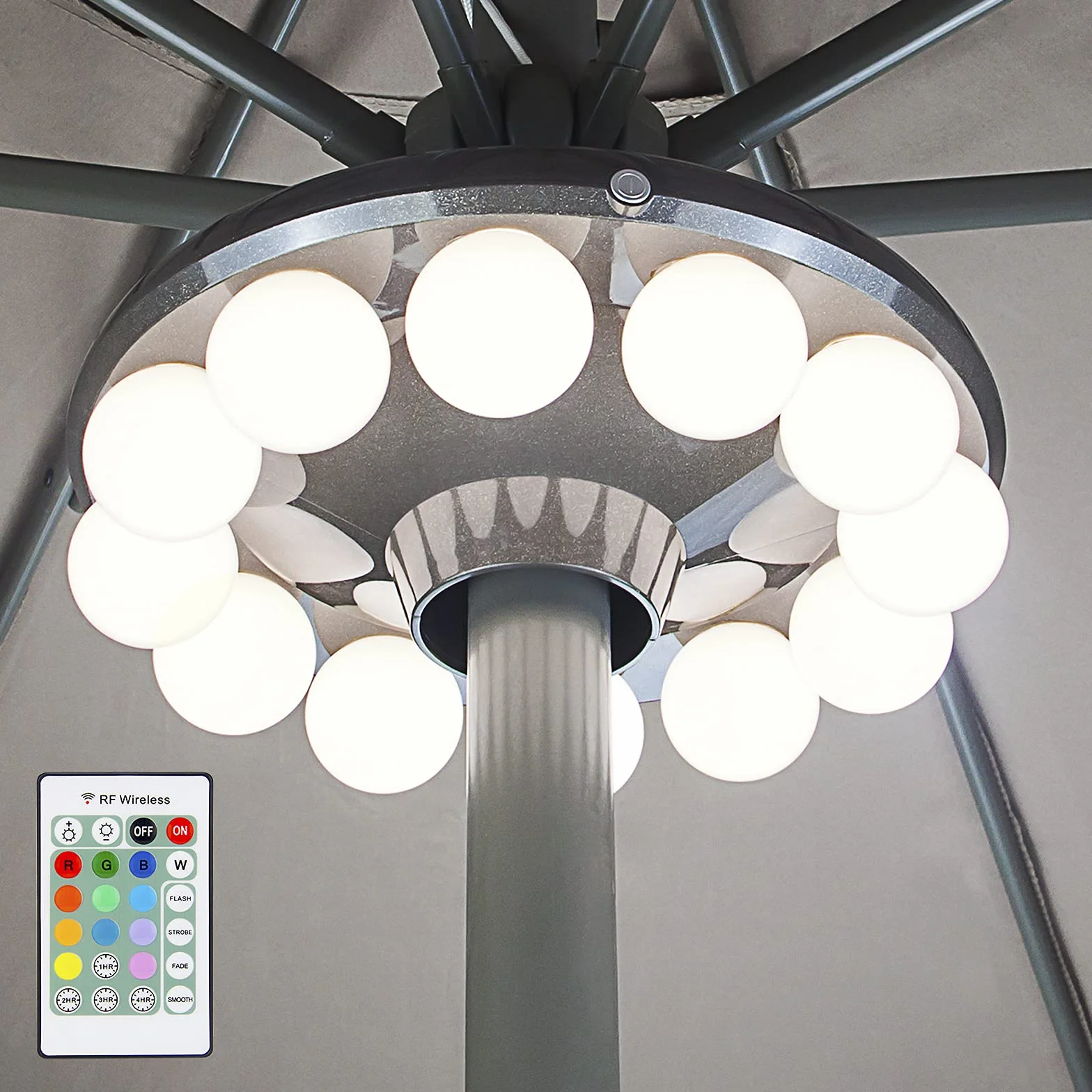 HONWELL Patio Ombrello Luce a Batteria, Luci per ombrellone da esterno con telecomando, 200 Lumen Lampada da Campeggio per ombrellone, tende da campeggio, lampadine bianche